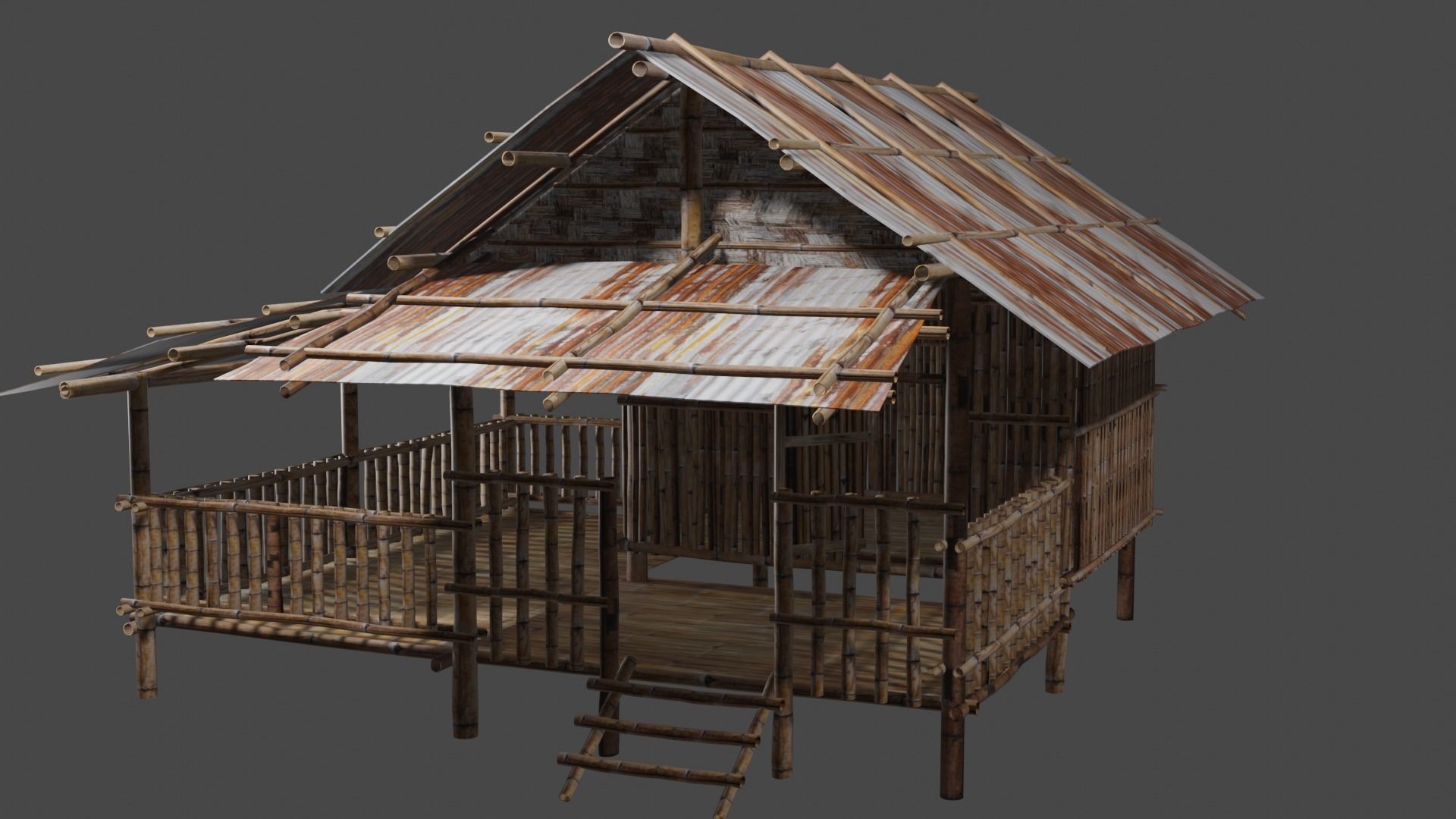 Hmong old house bamboo 3D  3D model_4