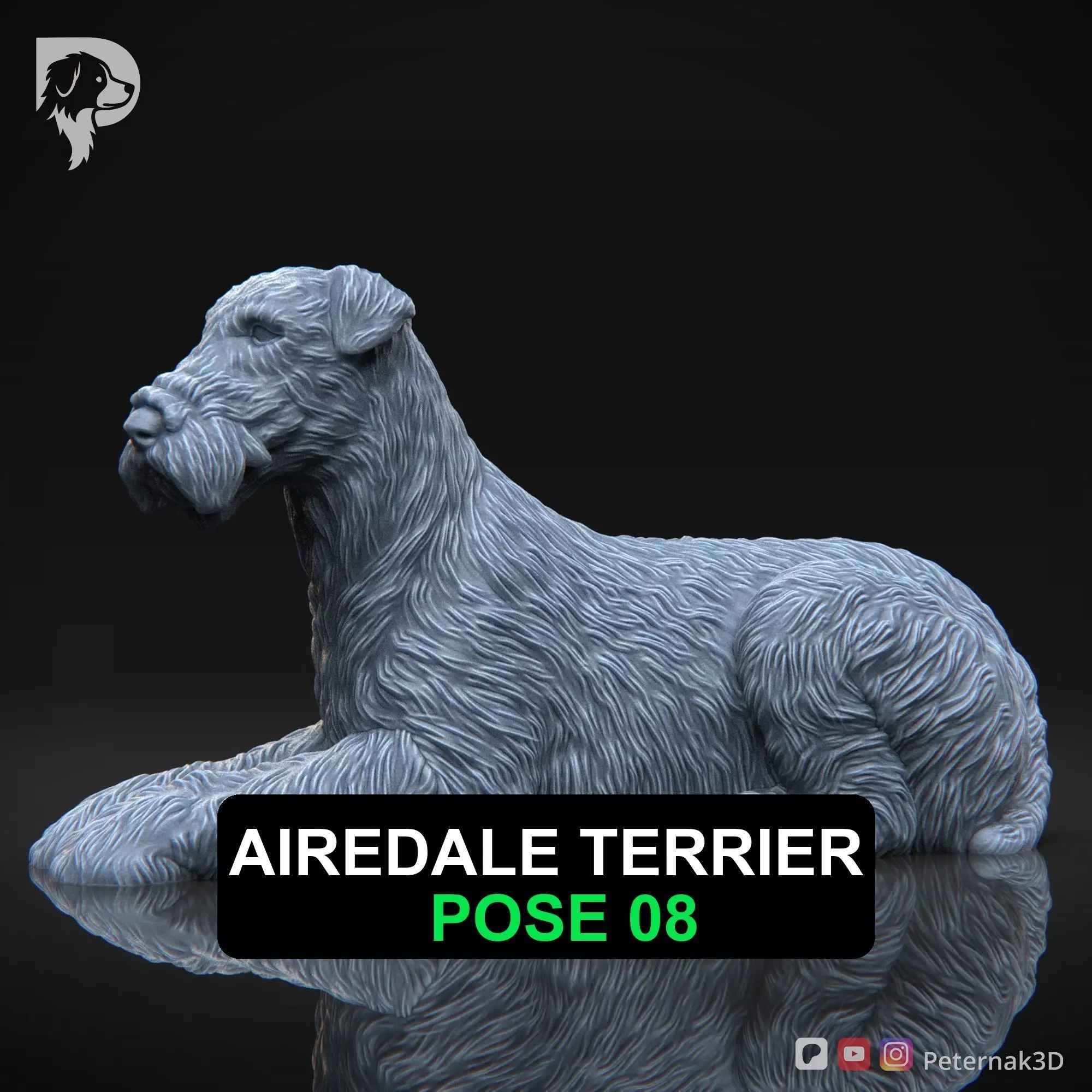 Dog 3D Print Model Airedale Terrier Pose 08 Print Ready STL 3D print model_0