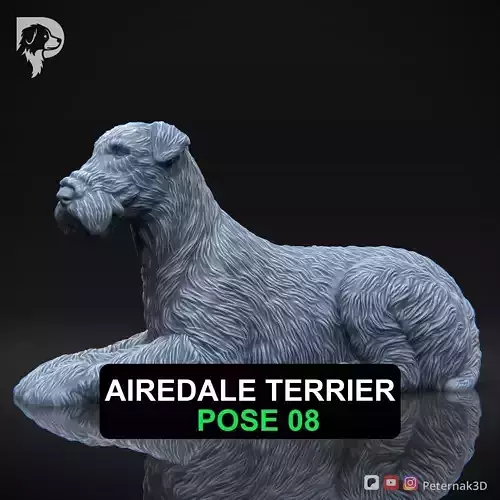 Dog 3D Print Model Airedale Terrier Pose 08 Print Ready STL