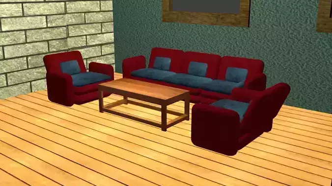 Sofa and table set 3D Model