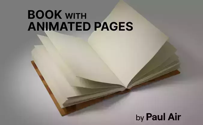 Book with rigged and animated pages - 3D model Low-poly 3D model