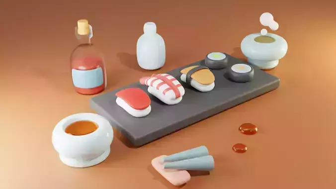 Low Poly Cartoony Sushi Model