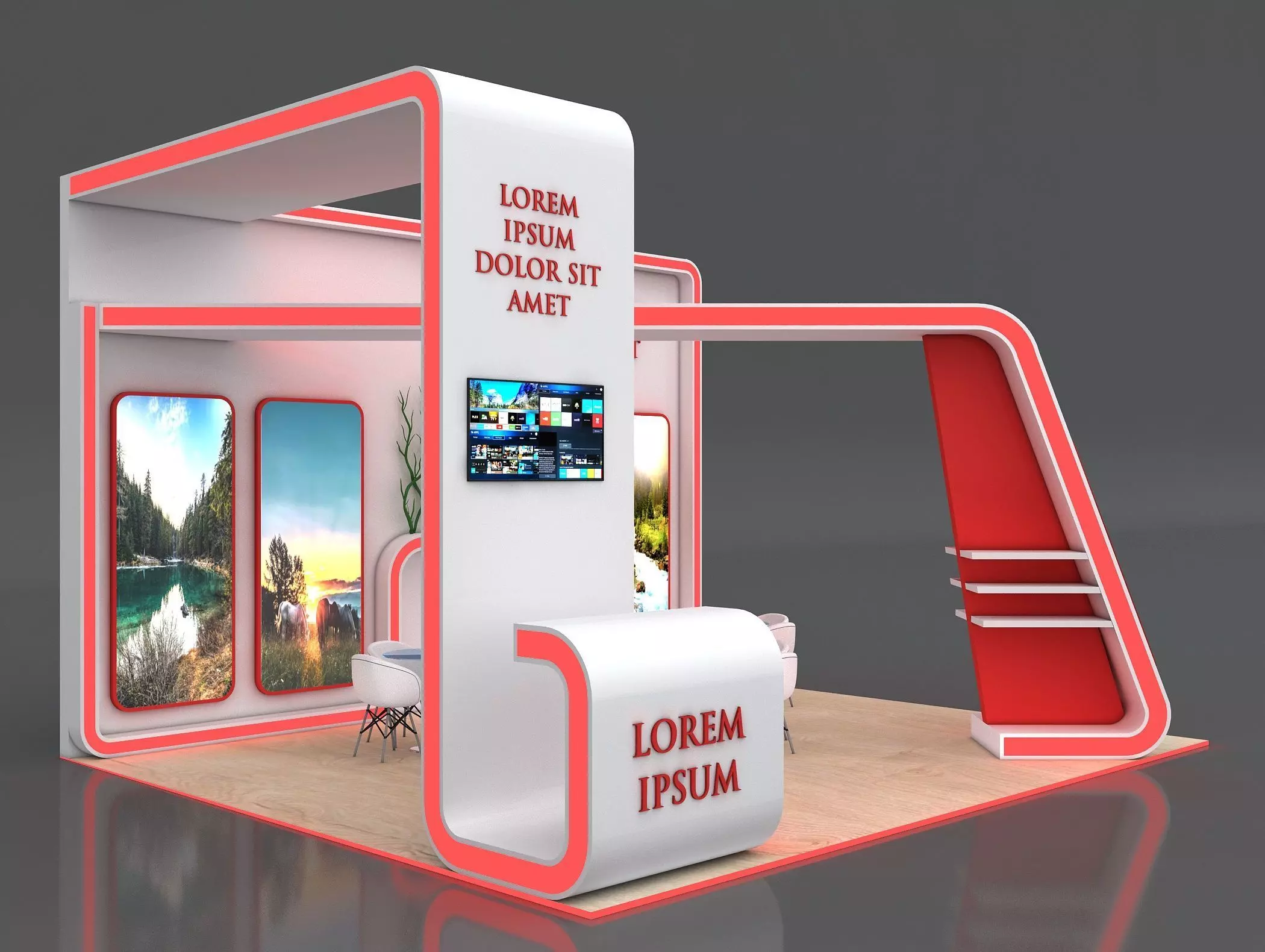 Booth Exhibition Stand Stall 6x7m Height 450 cm Side Open 3D model