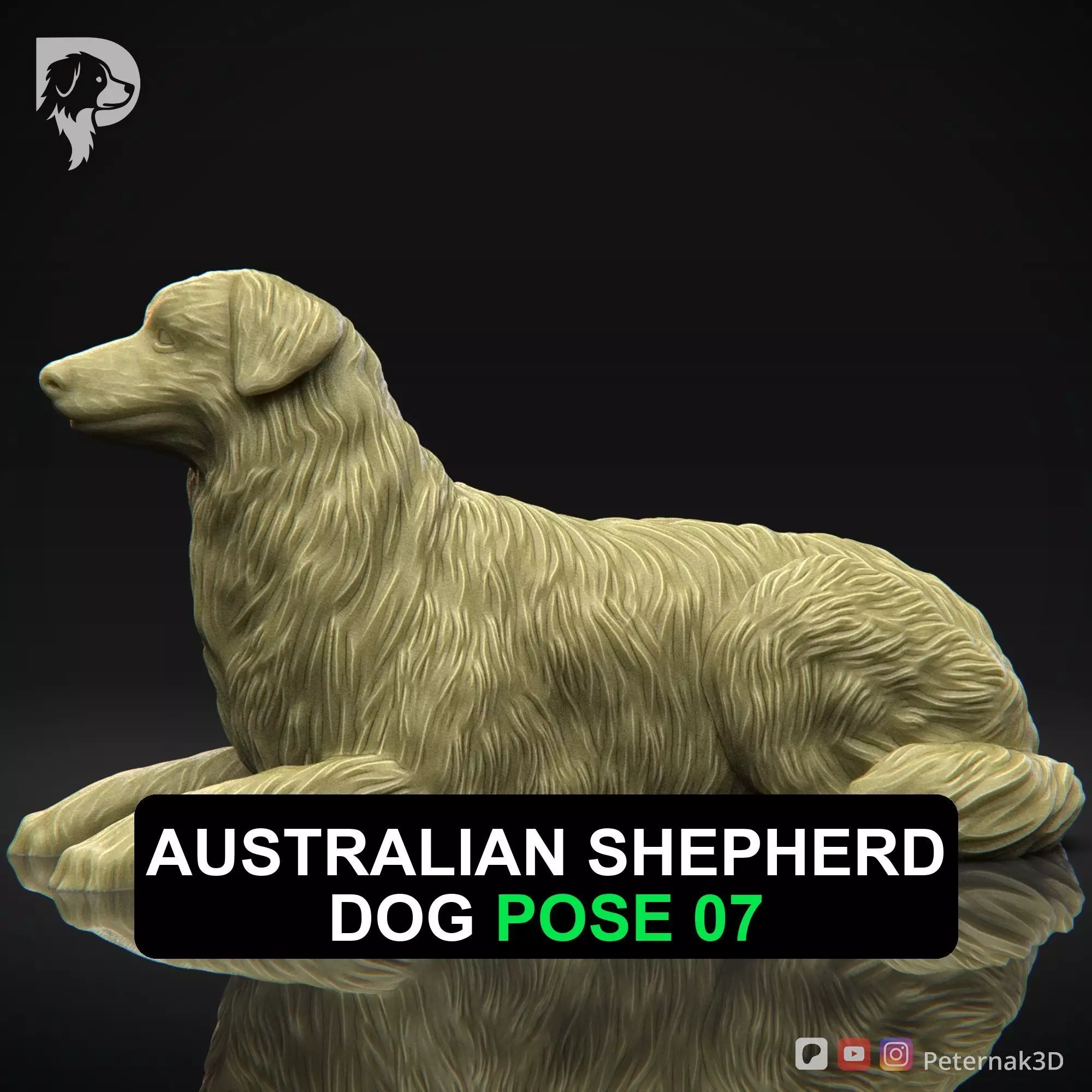 Dog 3D Print Model Australian Shepherd Dog Pose 07 Ready STL 3D print model_0