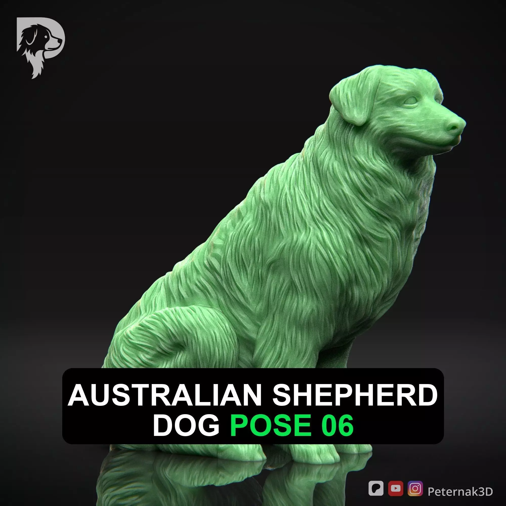 Dog 3D Print Model Australian Shepherd Dog Pose 06 Ready STL 3D print model_0