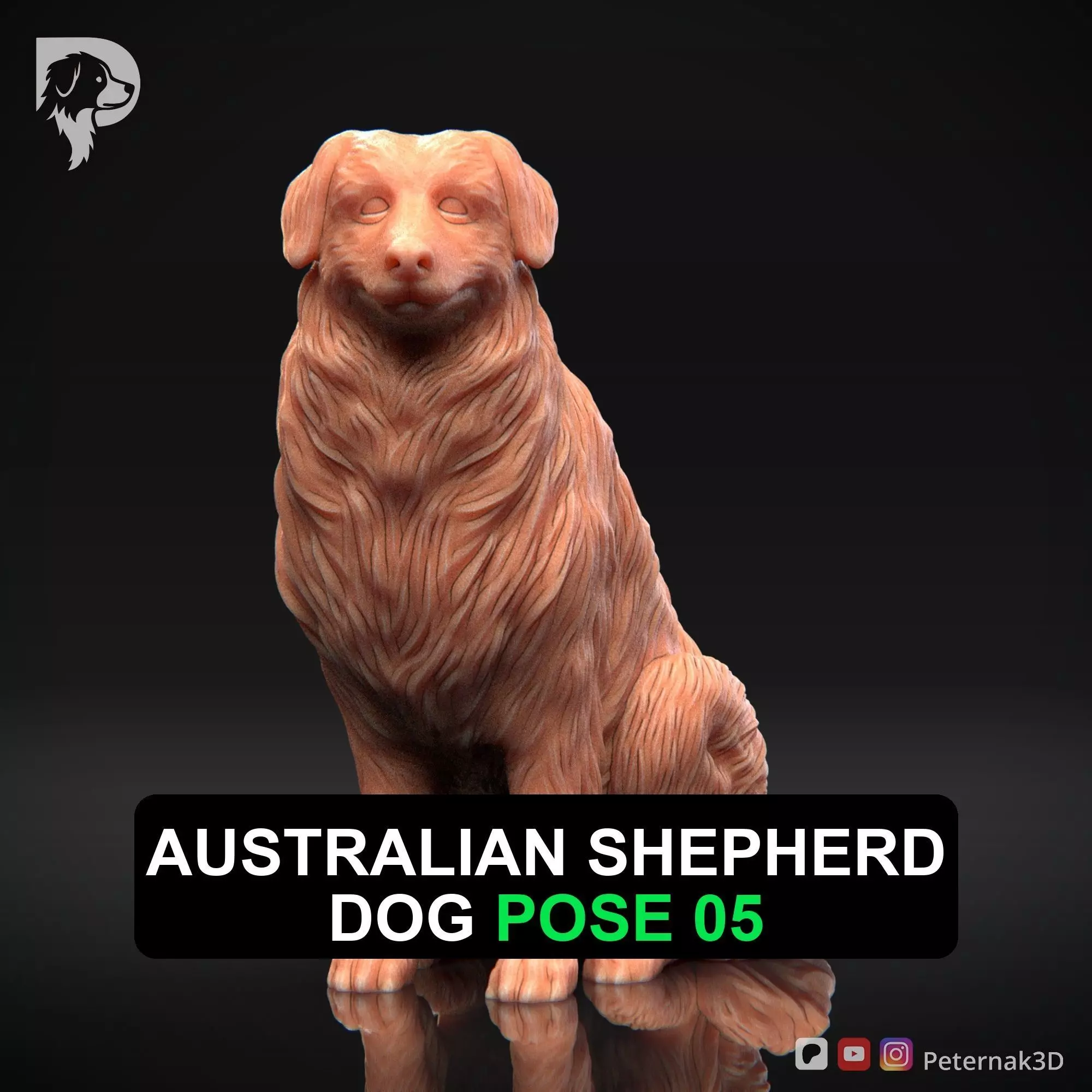 Dog 3D Print Model Australian Shepherd Dog Pose 05 Ready STL 3D print model_0