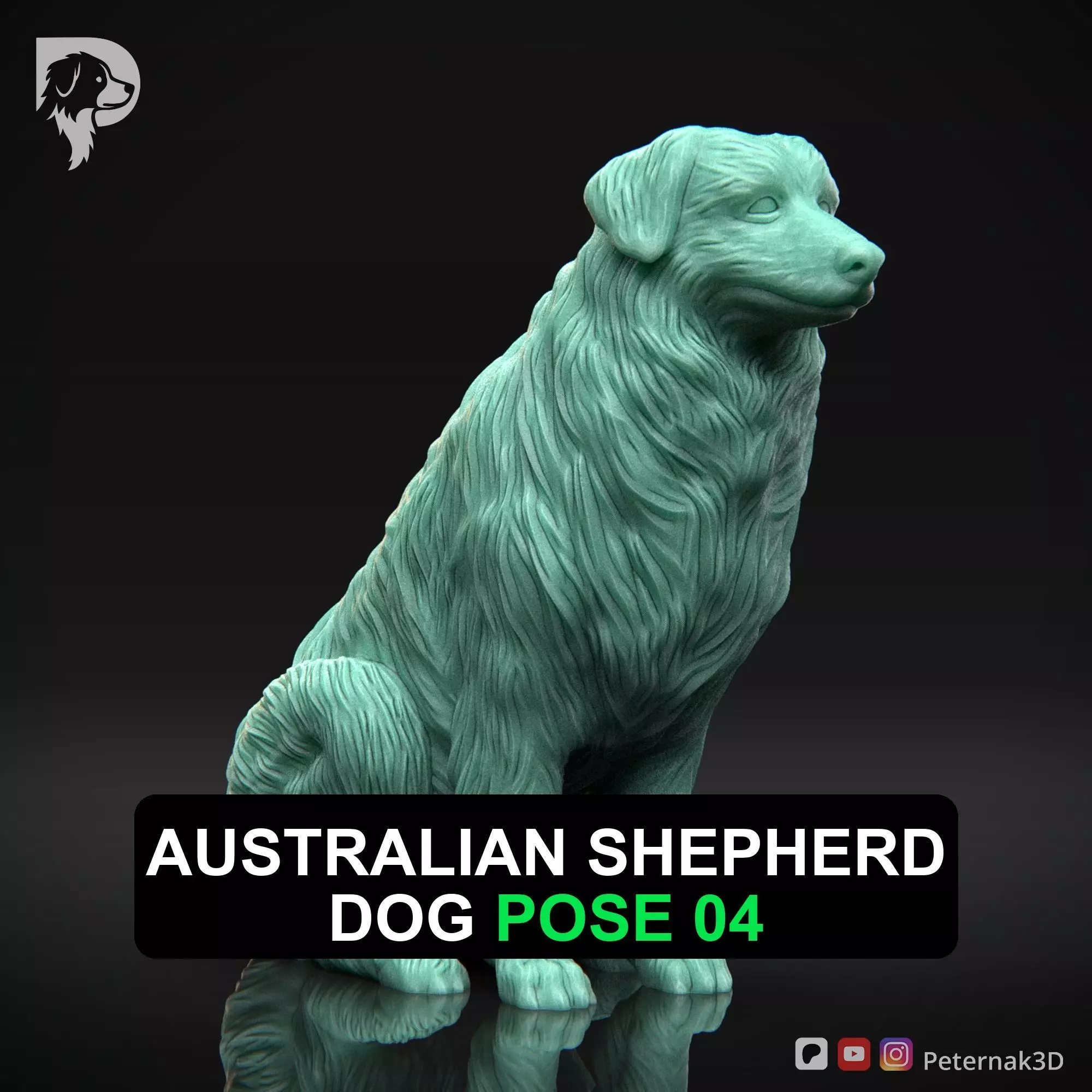 Dog 3D Print Model Australian Shepherd Dog Pose 04 Ready STL 3D print model_0
