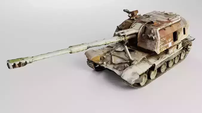 Destroyed 2S19 Msta 152 mm self-propelled howitzer