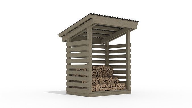Firewood Shed - 4x6 - with Logs 3D model