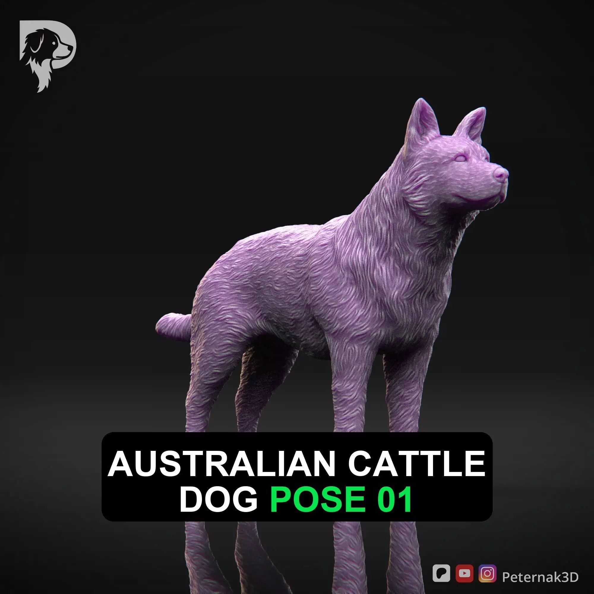 Dog 3D Print Model Australian Cattle Dog Pose 01 Print Ready STL 3D print model_0