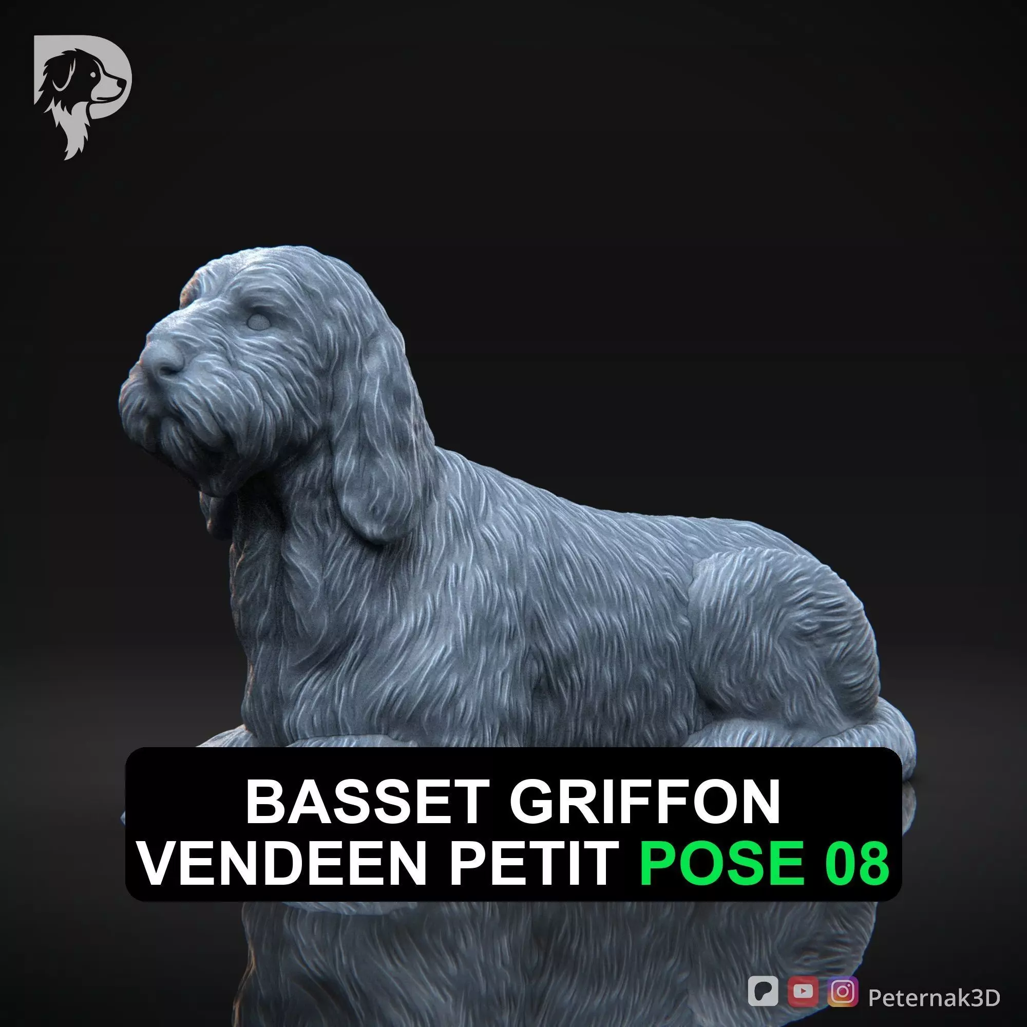 Dog 3D Print Model Basset Griffon Vendeen Petit Pose 08 STL 3D print model