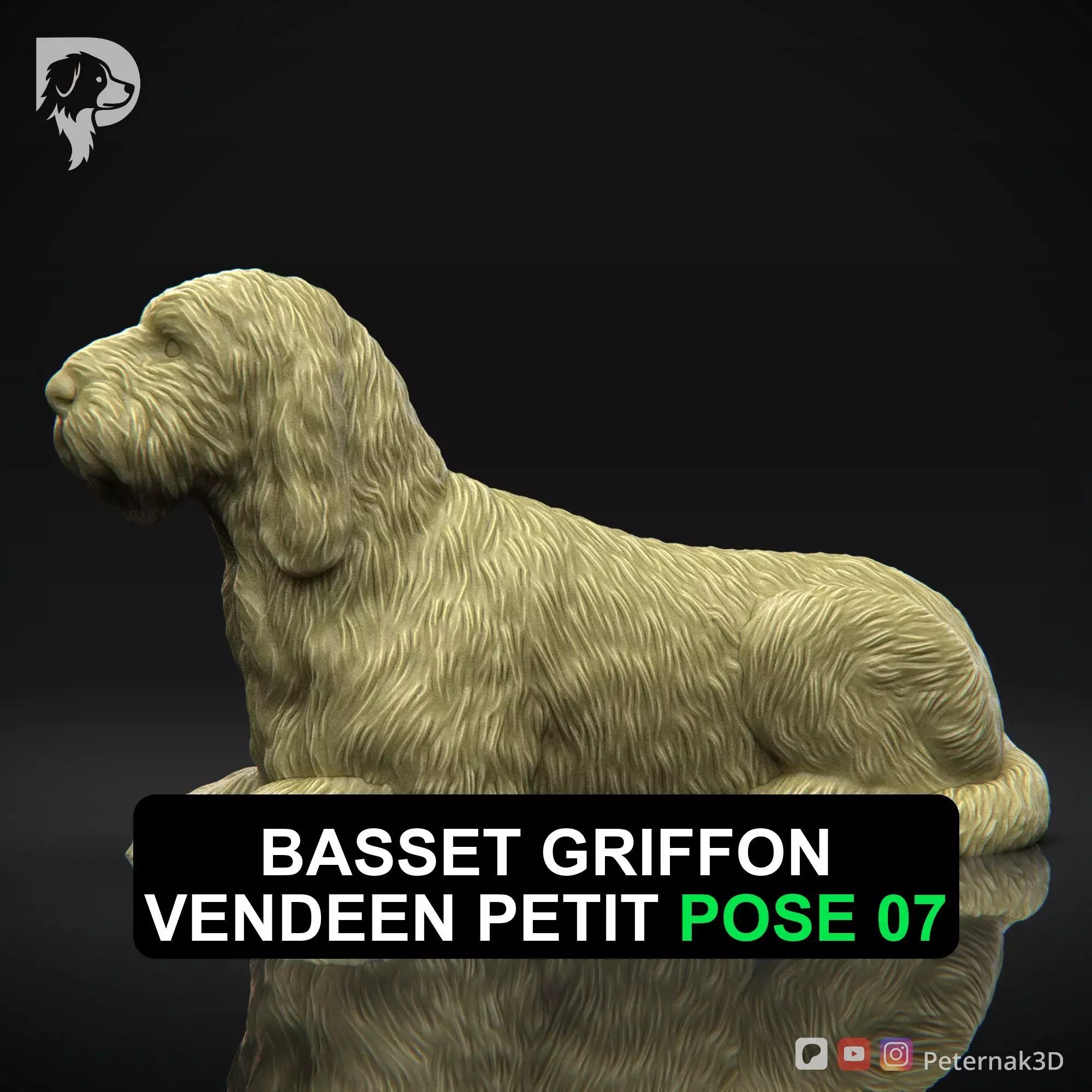 Dog 3D Print Model Basset Griffon Vendeen Petit Pose 07 STL 3D print model