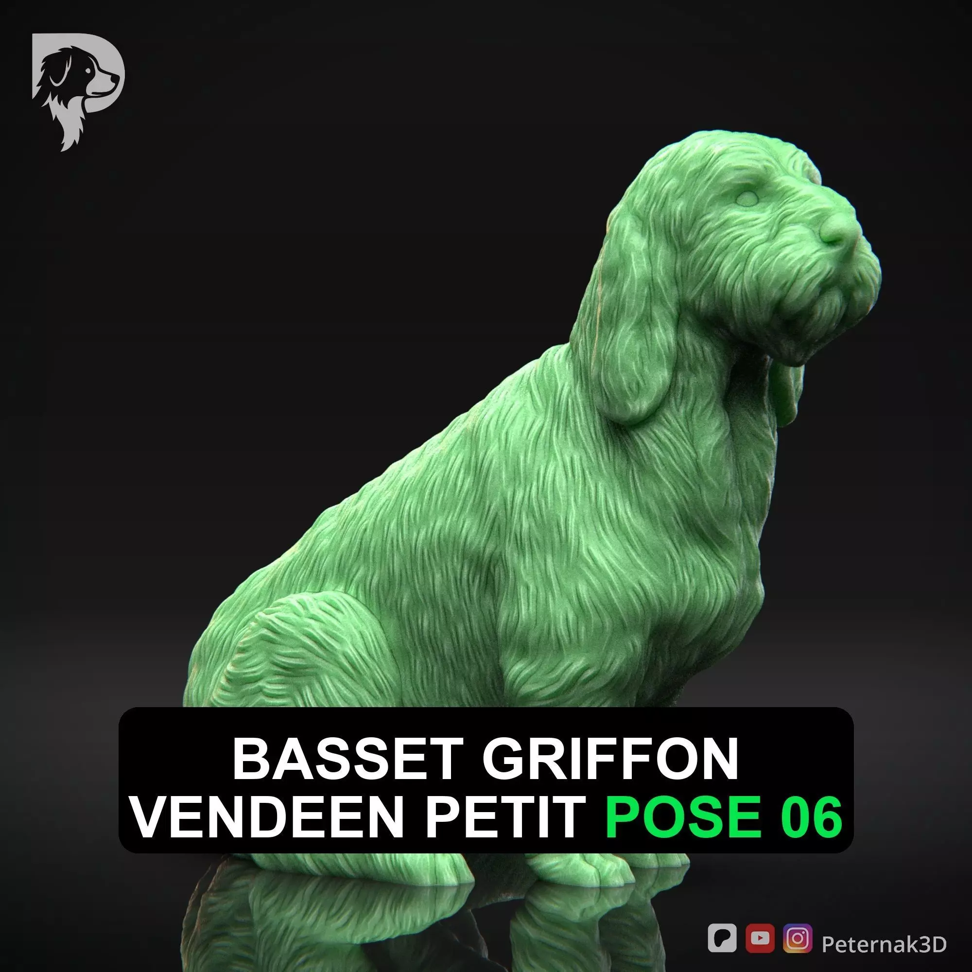 Dog 3D Print Model Basset Griffon Vendeen Petit Pose 06 STL 3D print model