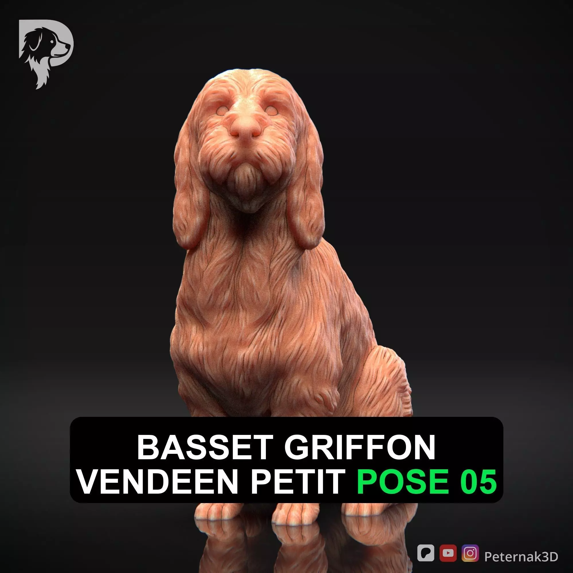 Dog 3D Print Model Basset Griffon Vendeen Petit Pose 05 STL 3D print model