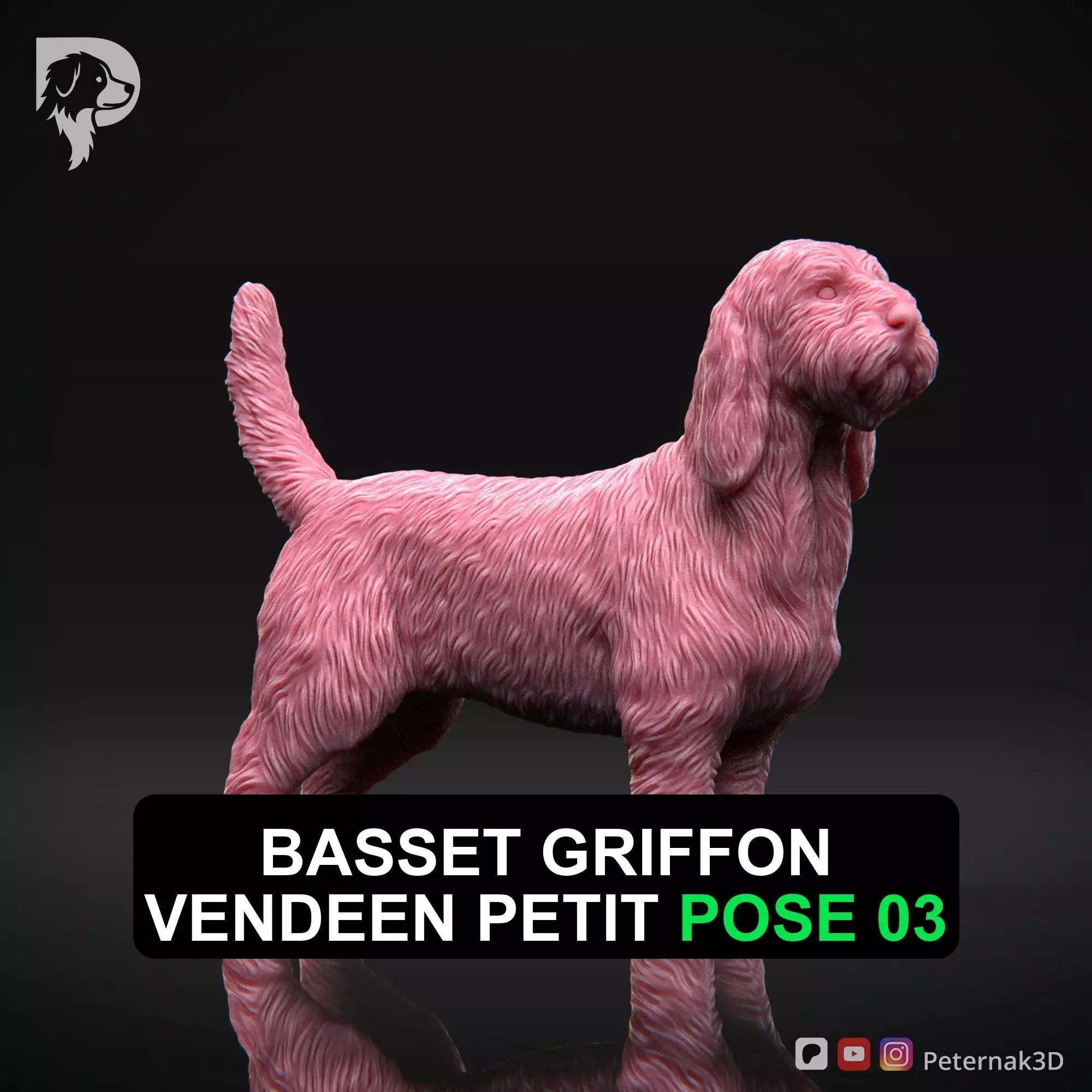 Dog 3D Print Model Basset Griffon Vendeen Petit Pose 03 STL 3D print model