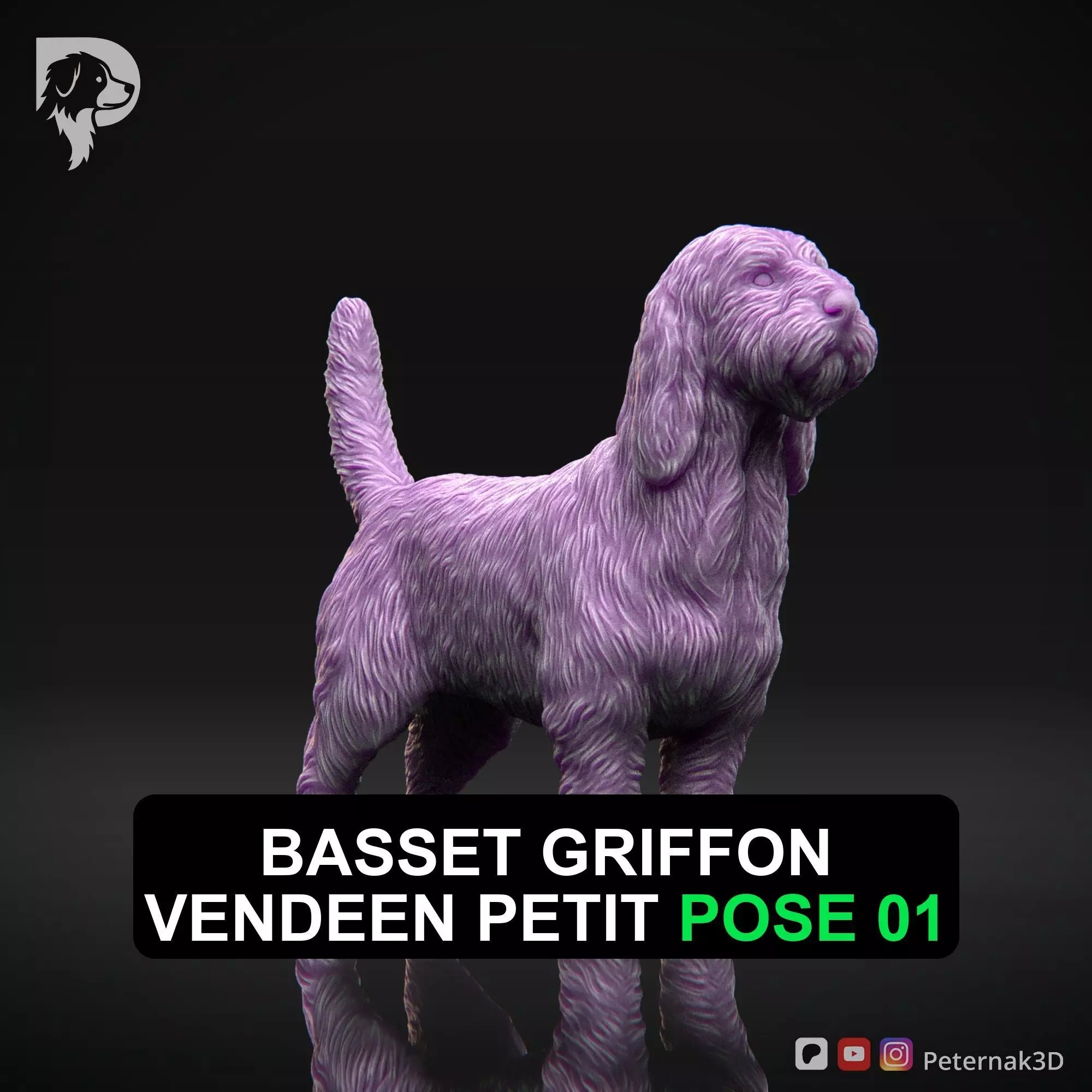 Dog 3D Print Model Basset Griffon Vendeen Petit Pose 01 STL 3D print model