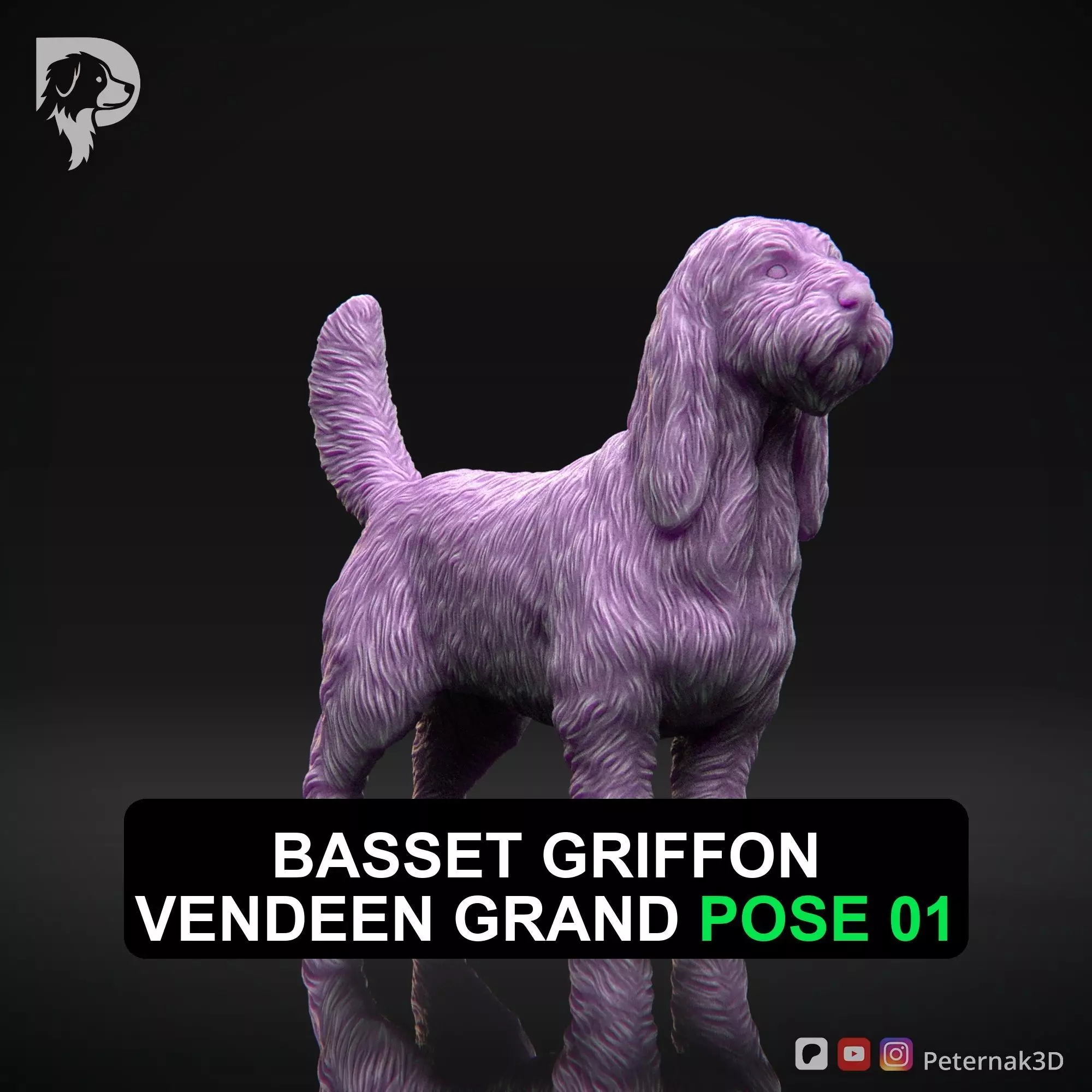 Dog 3D Print Model Basset Griffon Vendeen Grand Pose 01 STL 3D print model