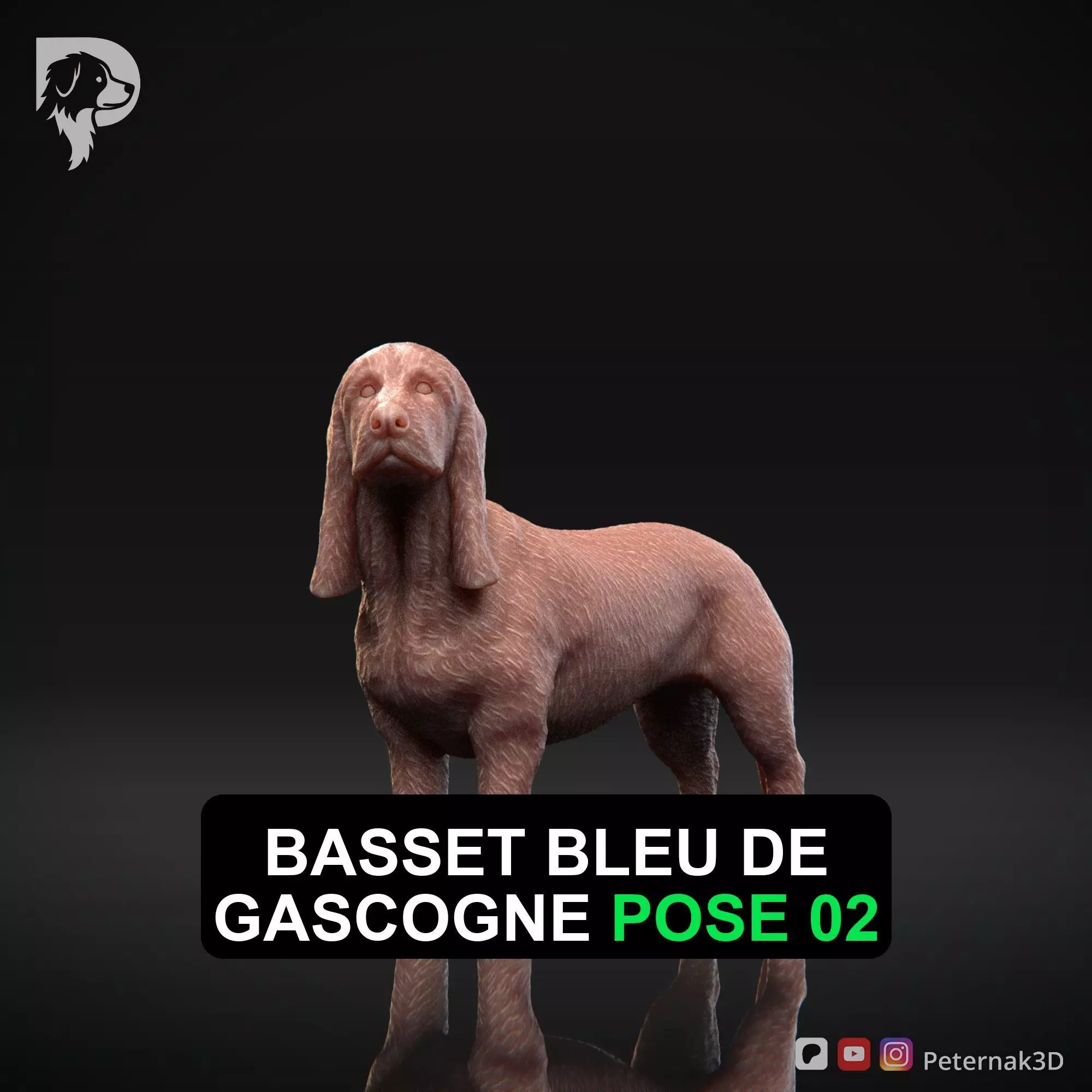Dog 3D Print Model Basset Bleu de Gascogne Pose 02 Ready STL 3D print model