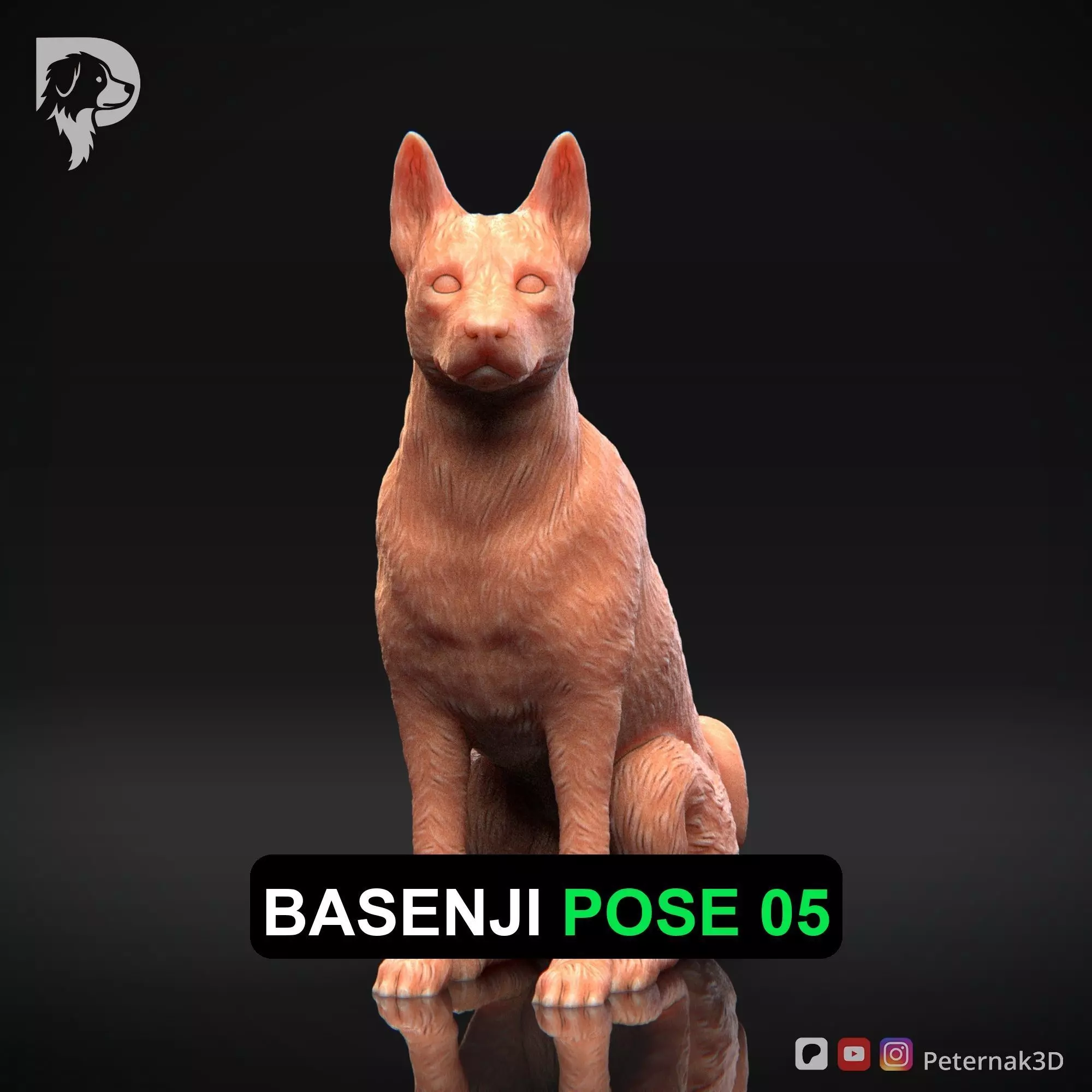 Dog 3D Print Model Basenji Pose 05 Ready STL 3D print model_0