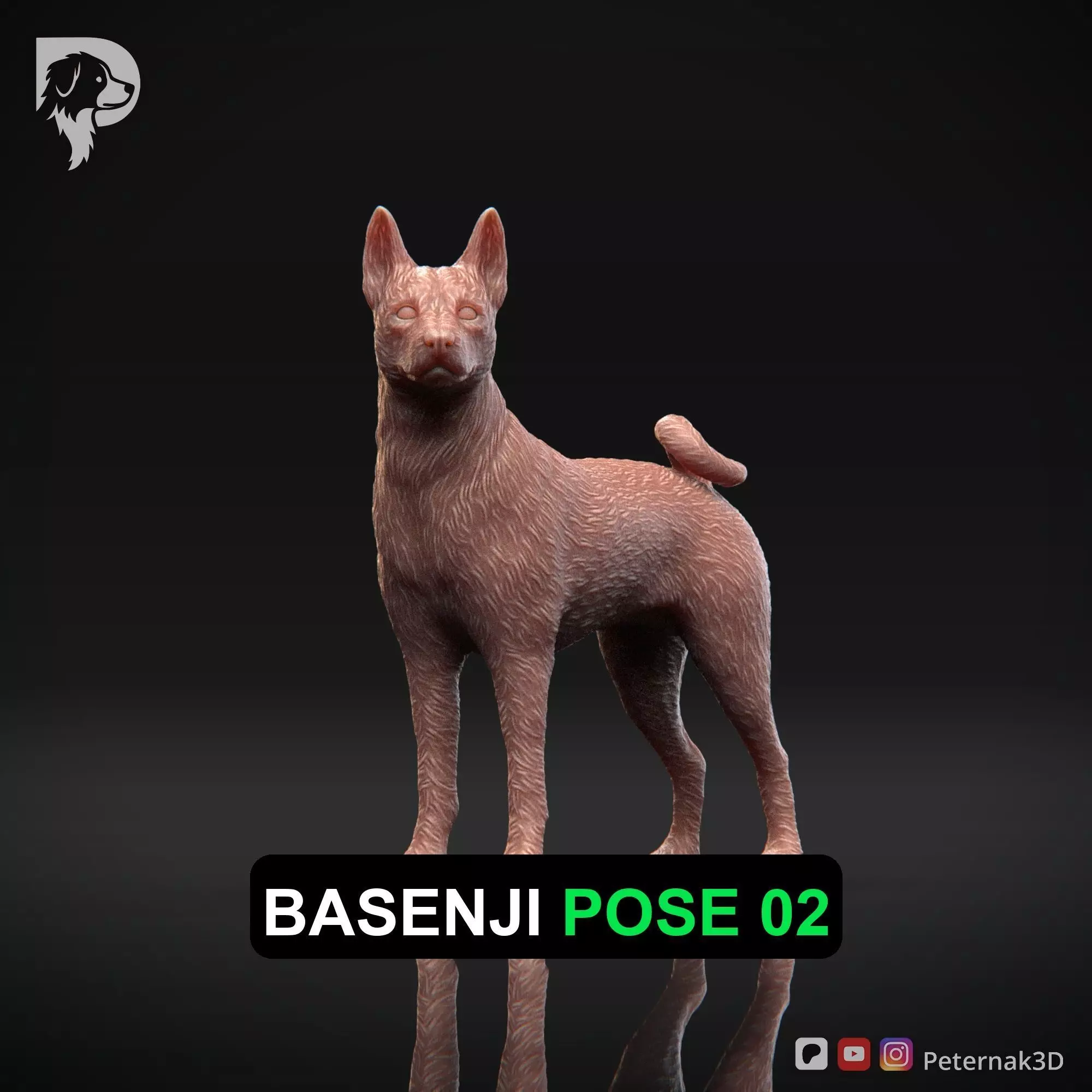 Dog 3D Print Model Basenji Pose 02 Ready STL 3D print model_0