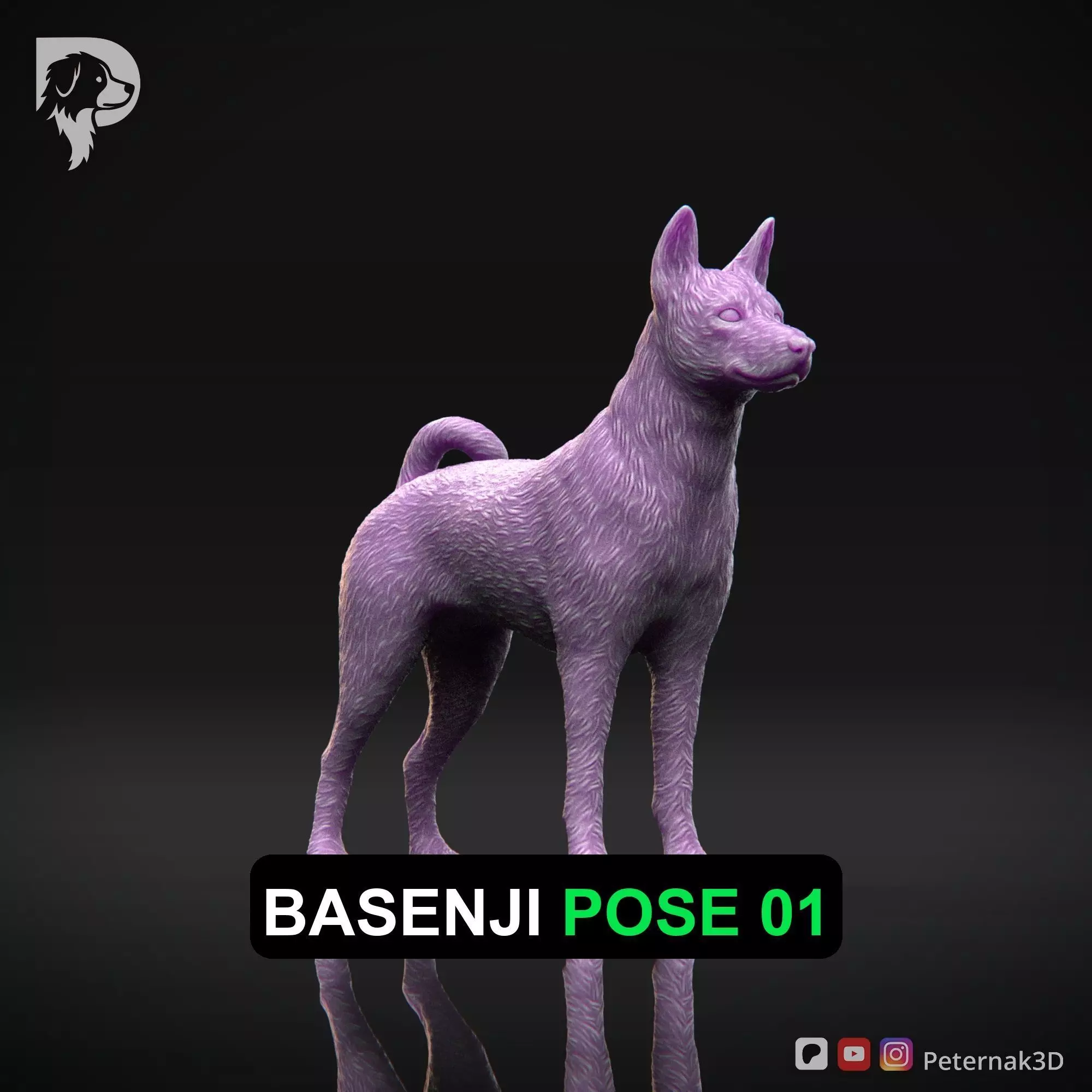 Dog 3D Print Model Basenji Pose 01 Ready STL 3D print model_0