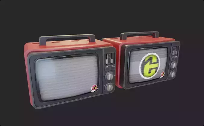 red television retro vintage tv with sticker lowpoly 3d model