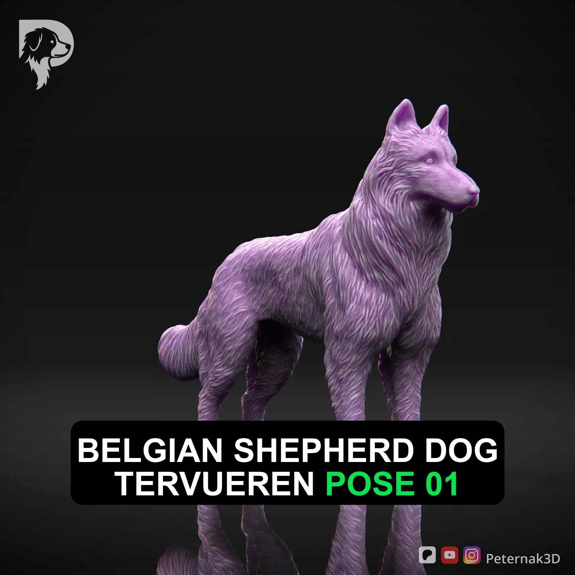 Dog 3D Print Model Belgian Shepherd Dog Tervueren Pose 01 STL 3D print model_0