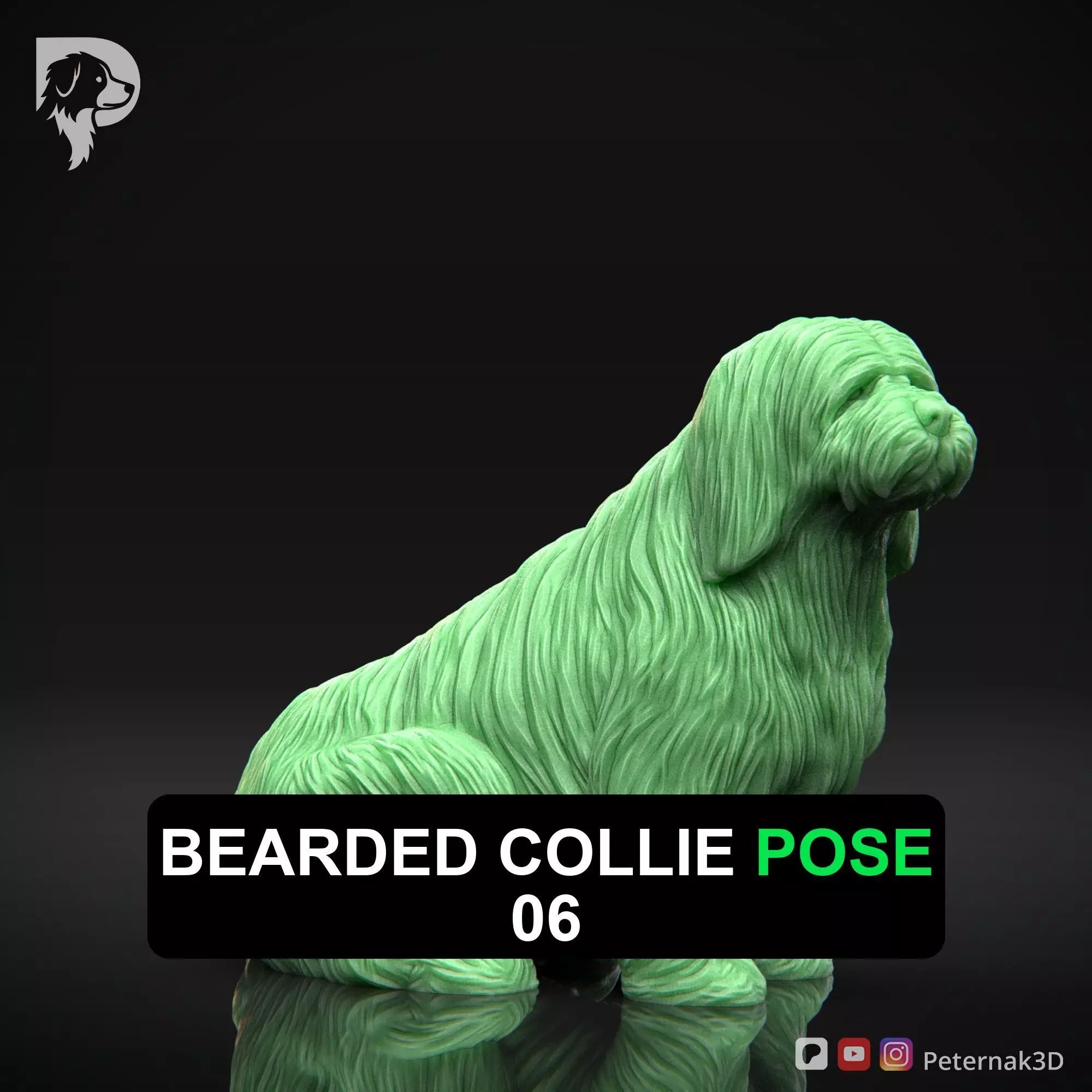Dog 3D Print Model Bearded Collie Pose 06 Ready STL 3D print model