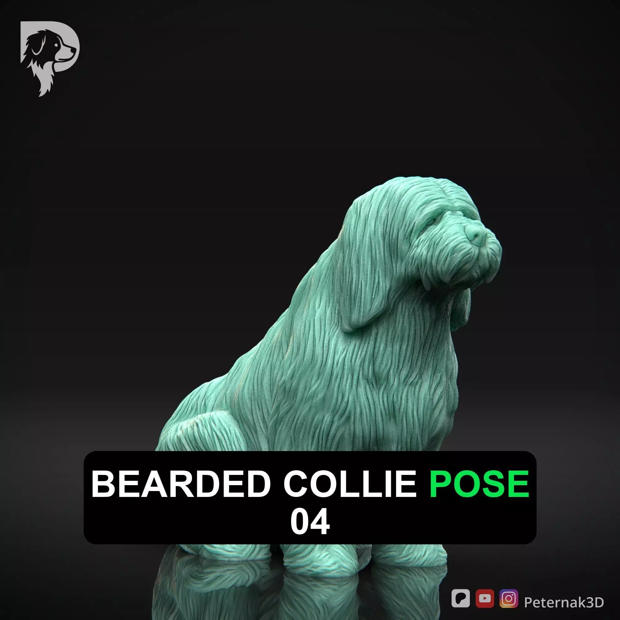Dog 3D Print Model Bearded Collie Pose 04 Ready STL 3D print model_0