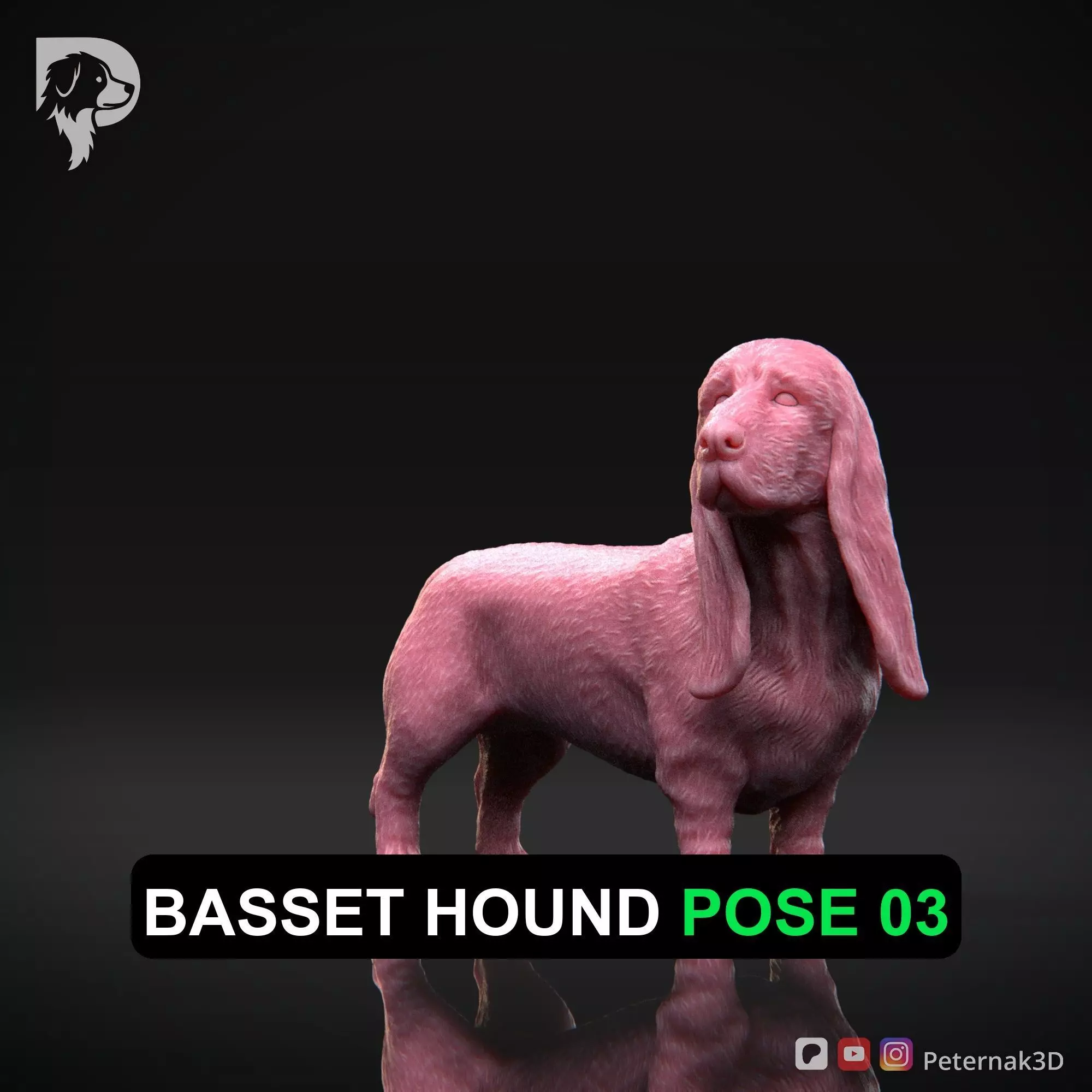 Dog 3D Print Model Basset Hound Pose 03 Ready STL 3D print model