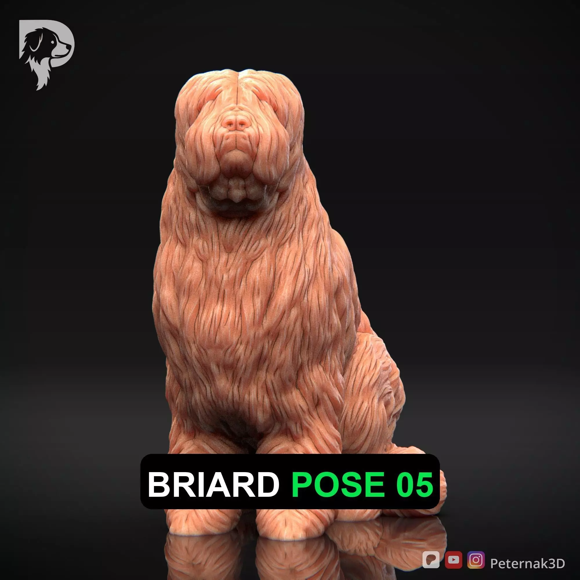 Dog 3D Print Model Briard Dog Pose 05 Ready STL 3D print model