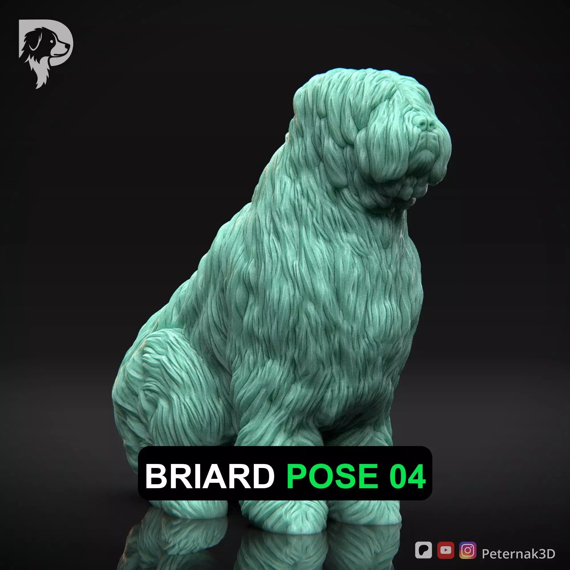 Dog 3D Print Model Briard Dog Pose 04 Ready STL 3D print model_0
