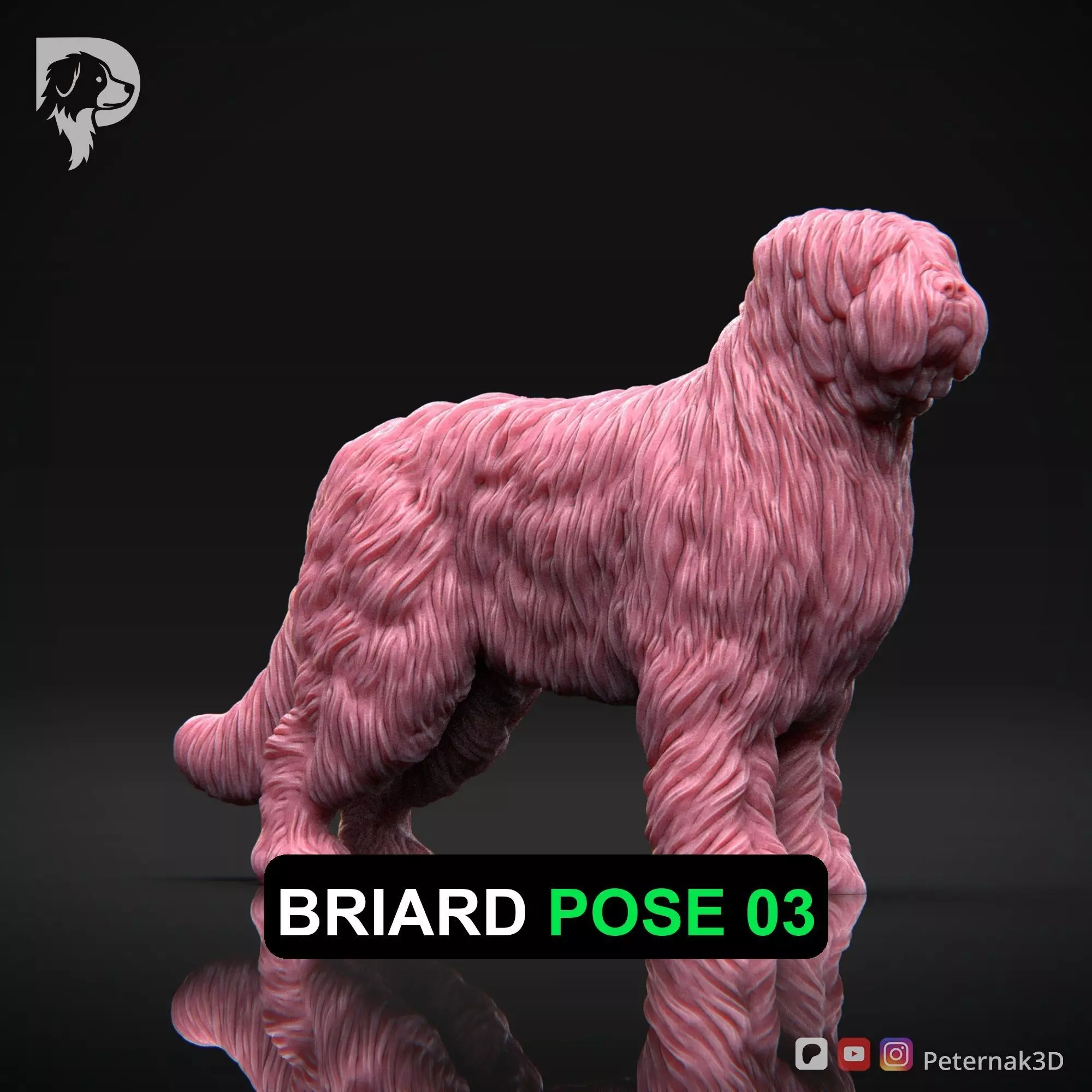 Dog 3D Print Model Briard Dog Pose 03 Ready STL 3D print model