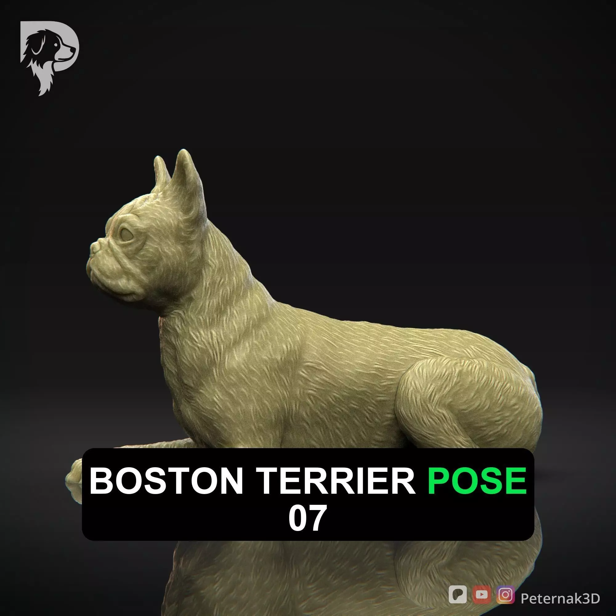 Dog 3D Print Model Boston Terrier Dog Pose 07 Ready STL 3D print model