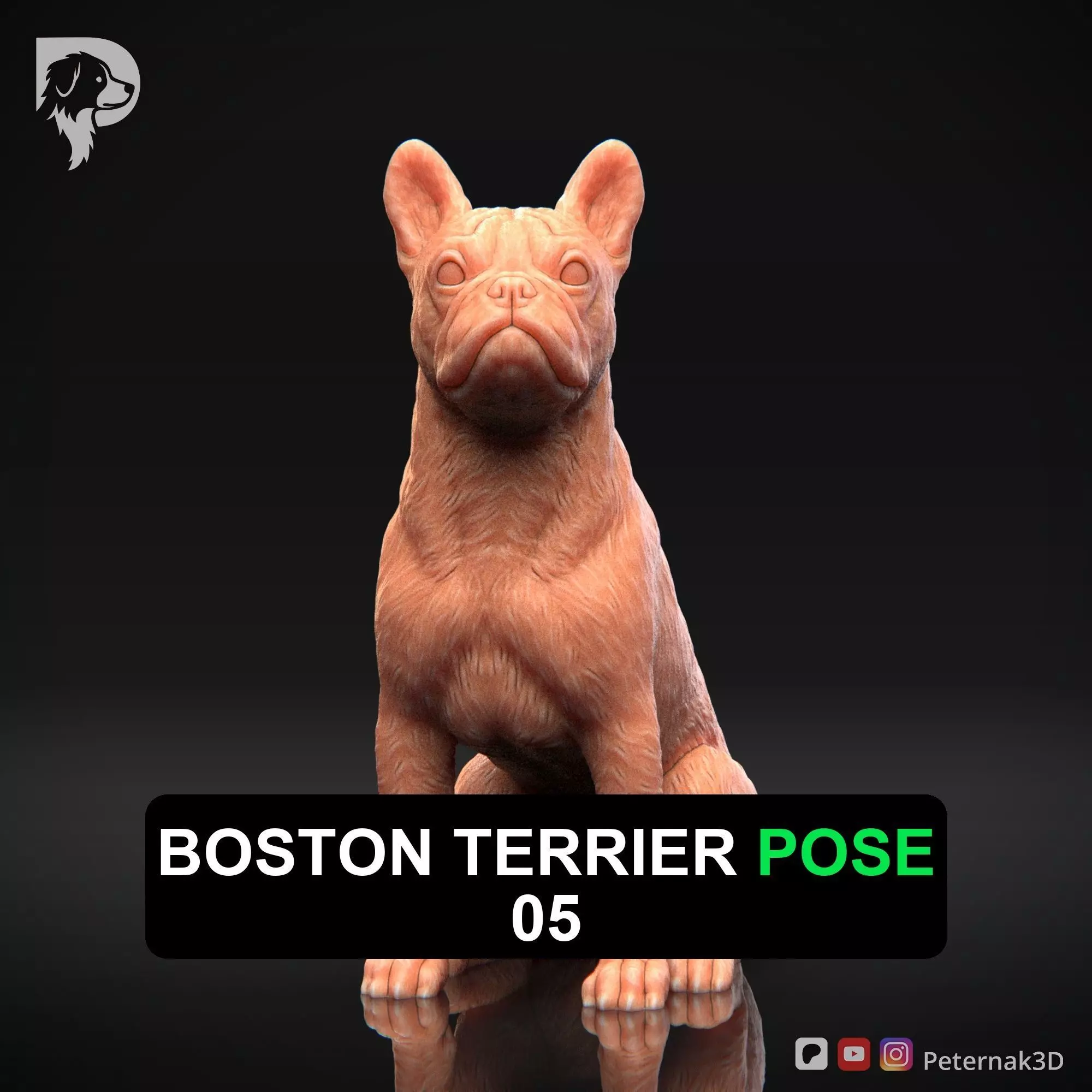 Dog 3D Print Model Boston Terrier Dog Pose 05 Ready STL 3D print model_0