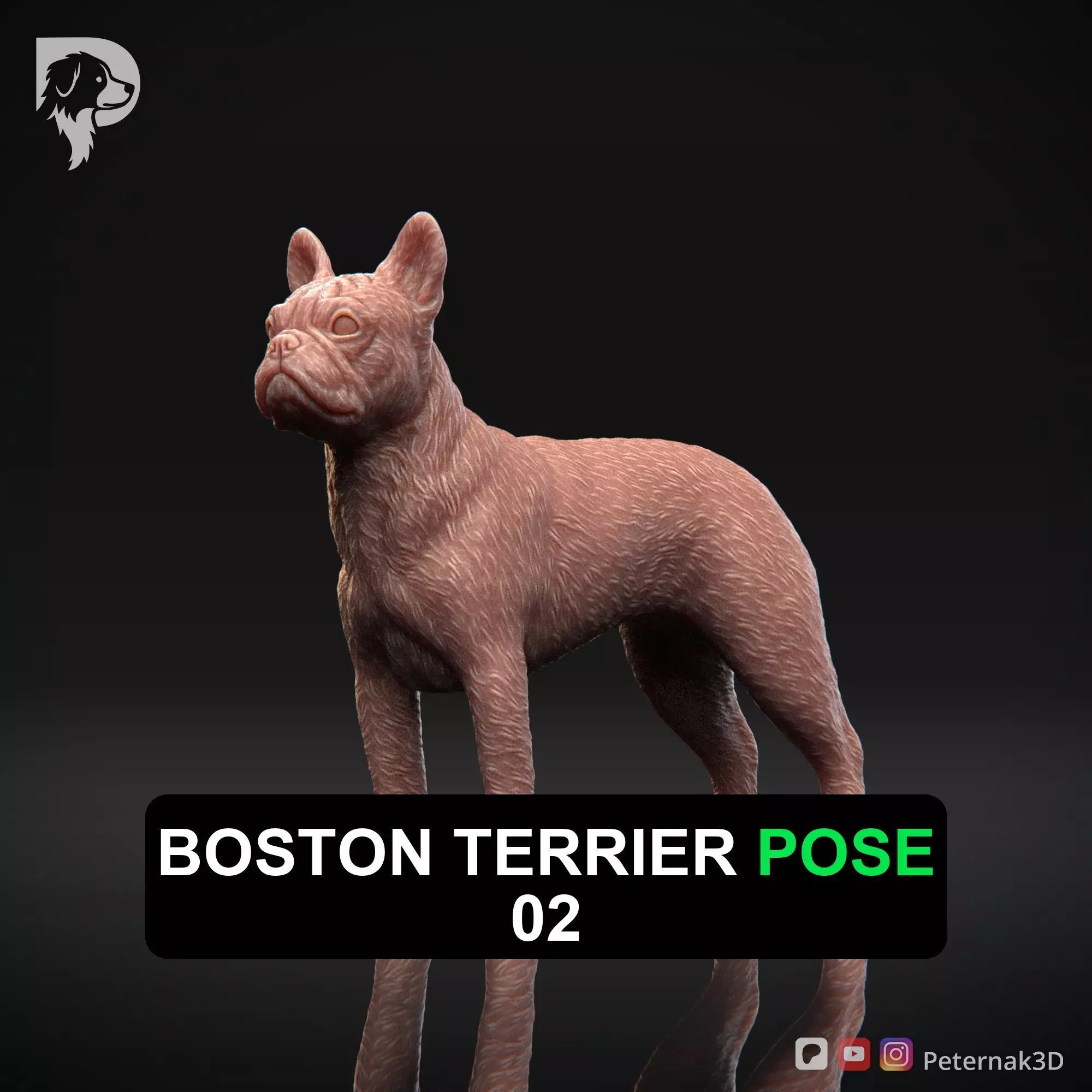 Dog 3D Print Model Boston Terrier Dog Pose 02 Ready STL 3D print model