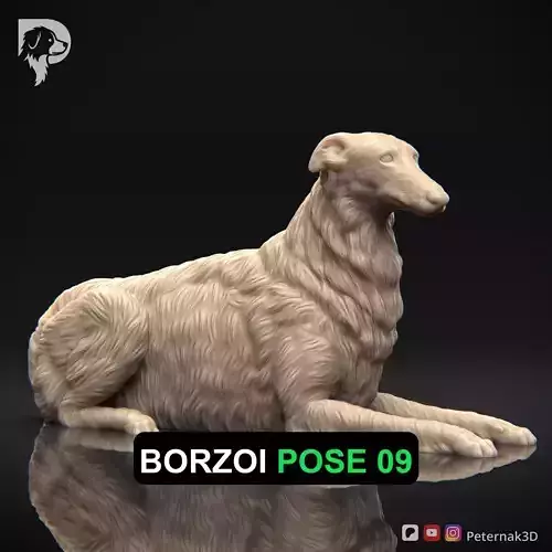 Dog 3D Print Model Borzoi Dog Pose 09 Ready STL