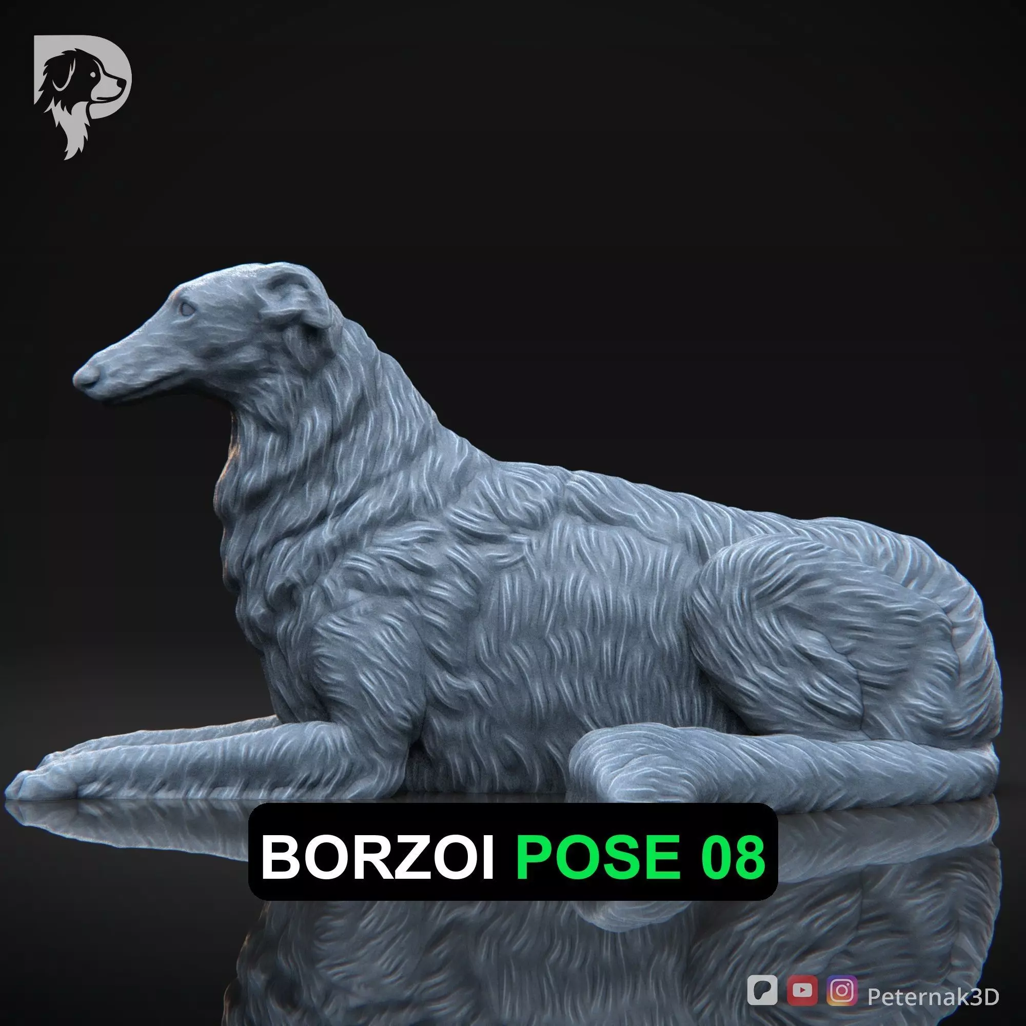 Dog 3D Print Model Borzoi Dog Pose 08 Ready STL 3D print model_0