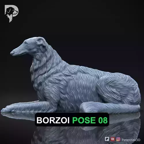 Dog 3D Print Model Borzoi Dog Pose 08 Ready STL