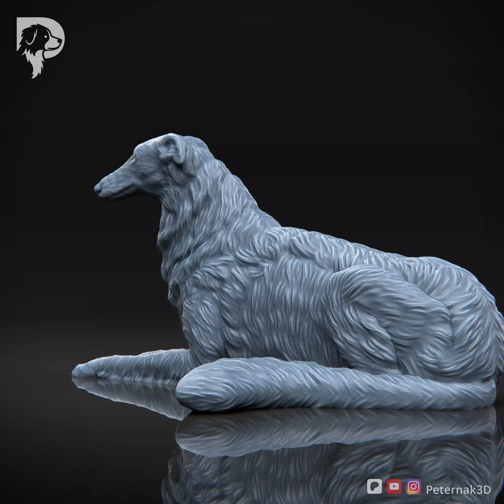 Dog 3D Print Model Borzoi Dog Pose 08 Ready STL 3D print model_9