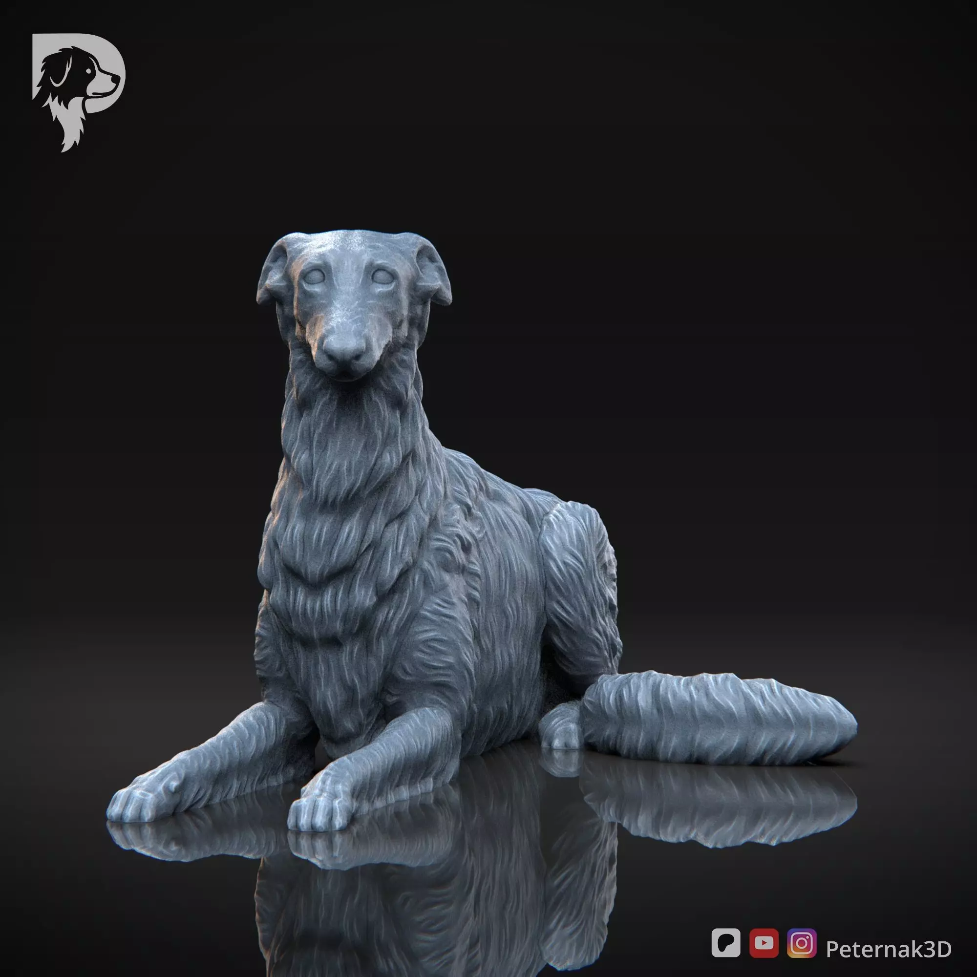 Dog 3D Print Model Borzoi Dog Pose 08 Ready STL 3D print model_2