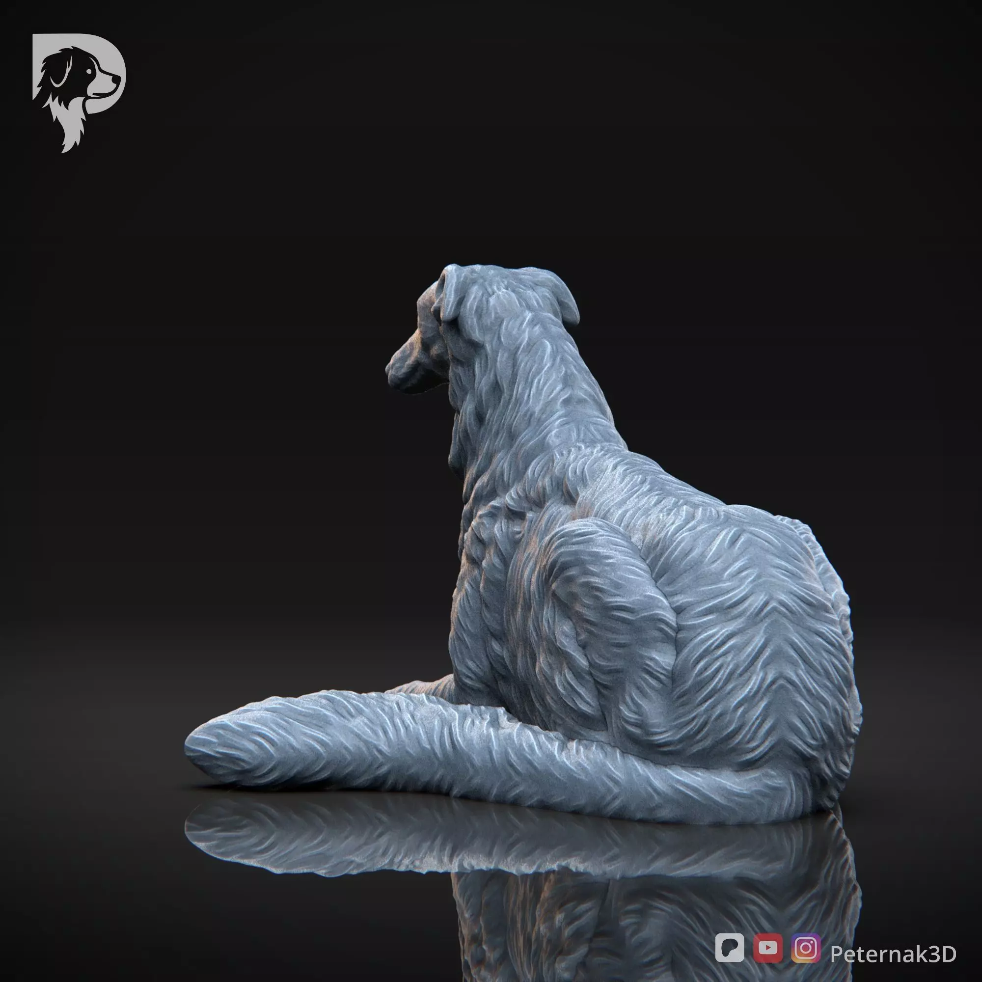 Dog 3D Print Model Borzoi Dog Pose 08 Ready STL 3D print model_8