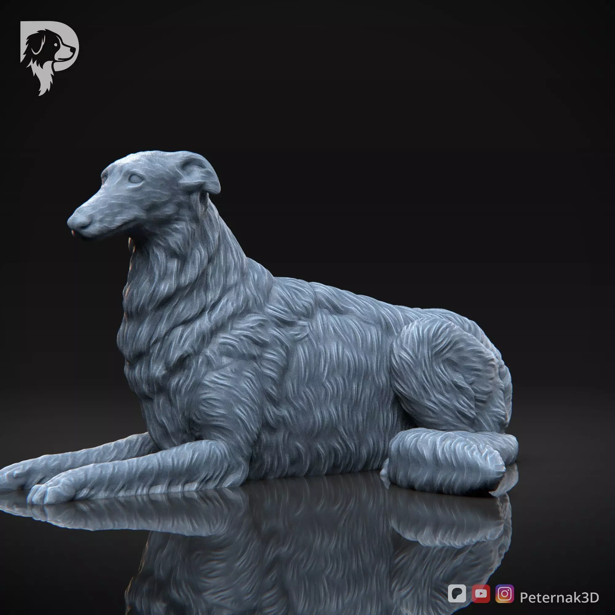 Dog 3D Print Model Borzoi Dog Pose 08 Ready STL 3D print model_11