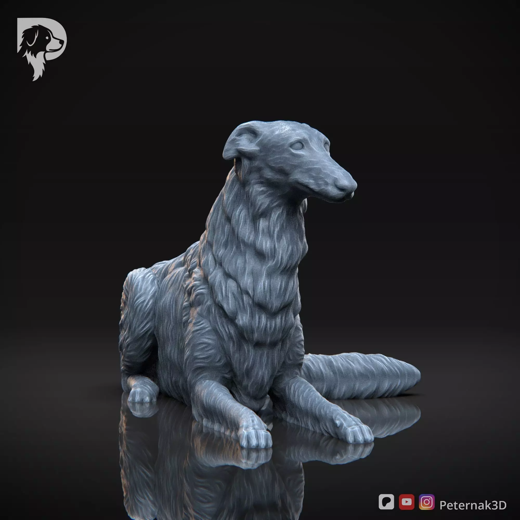 Dog 3D Print Model Borzoi Dog Pose 08 Ready STL 3D print model_3