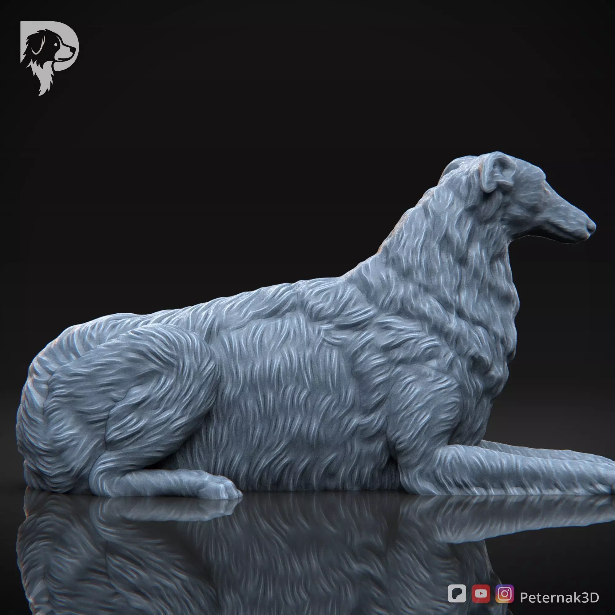 Dog 3D Print Model Borzoi Dog Pose 08 Ready STL 3D print model_5