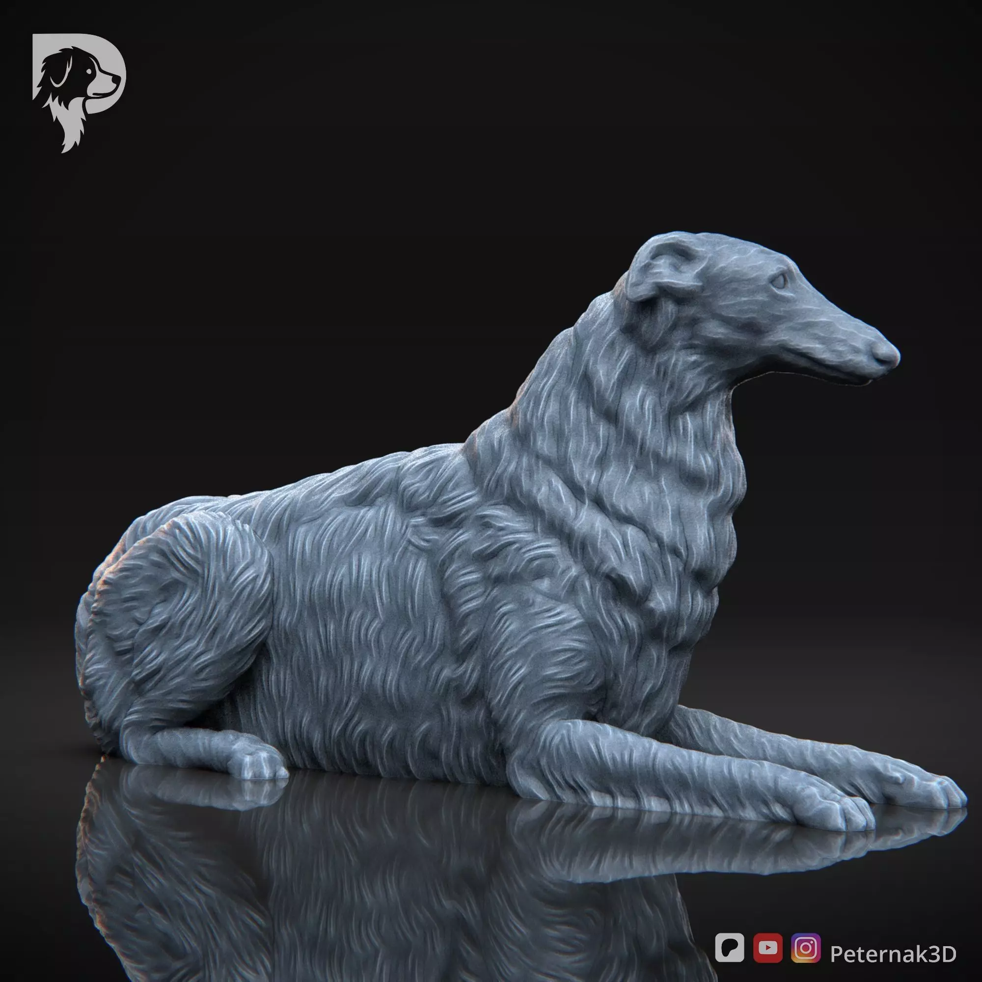 Dog 3D Print Model Borzoi Dog Pose 08 Ready STL 3D print model_4