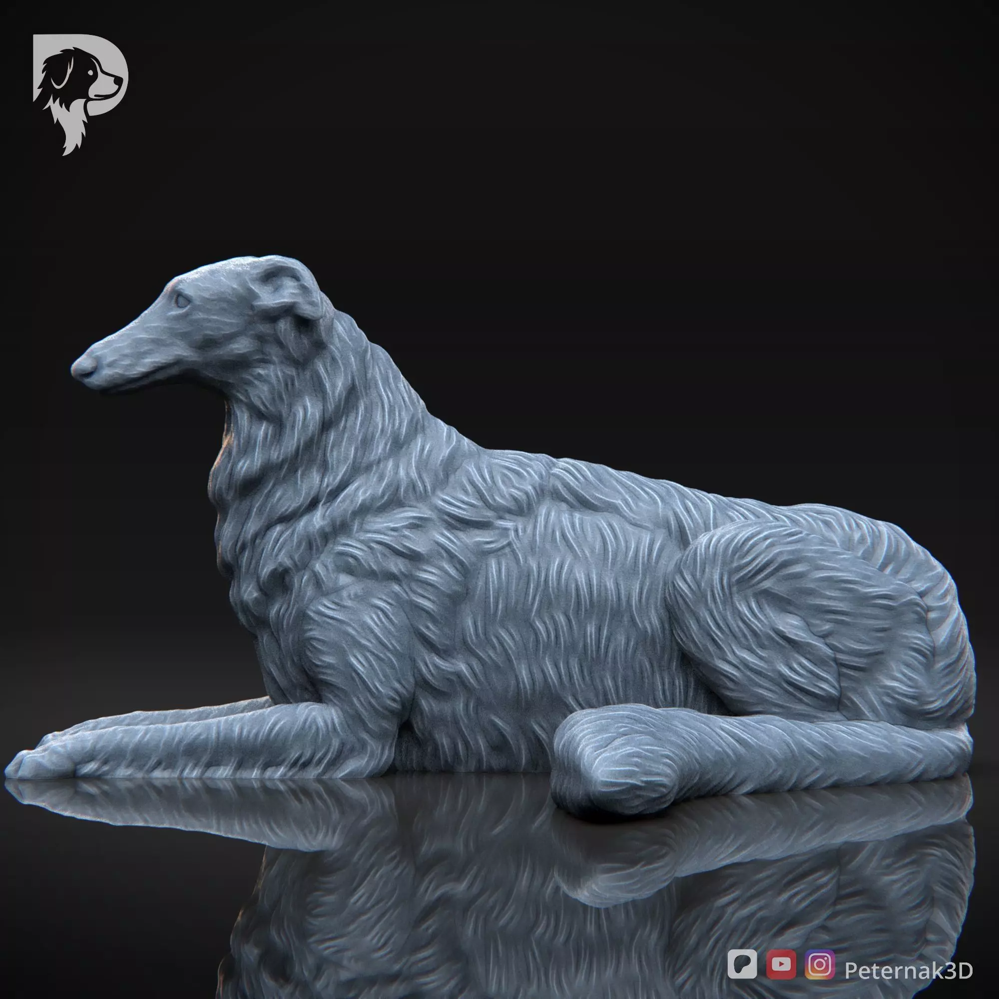 Dog 3D Print Model Borzoi Dog Pose 08 Ready STL 3D print model_10