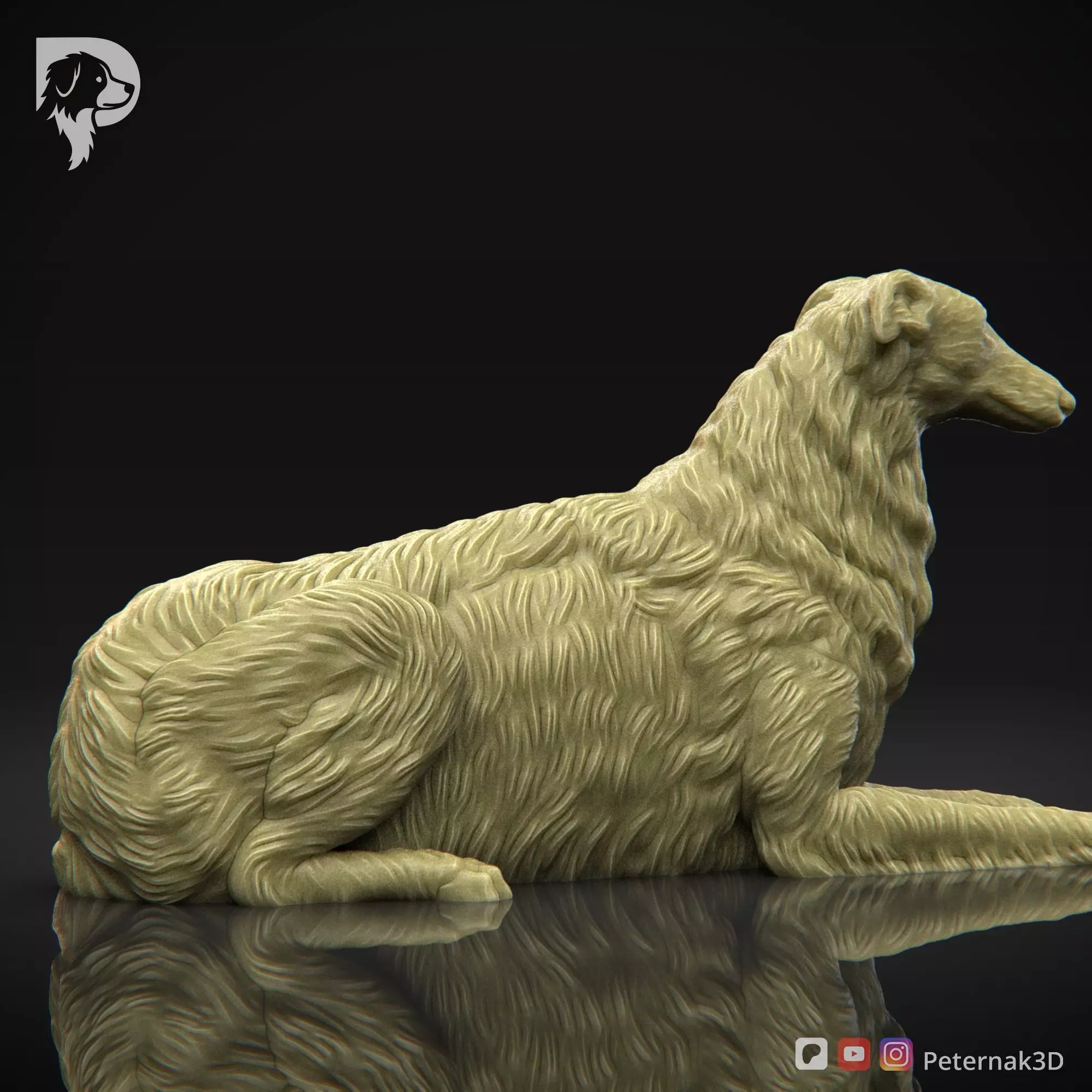 Dog 3D Print Model Borzoi Dog Pose 07 Ready STL 3D print model_5