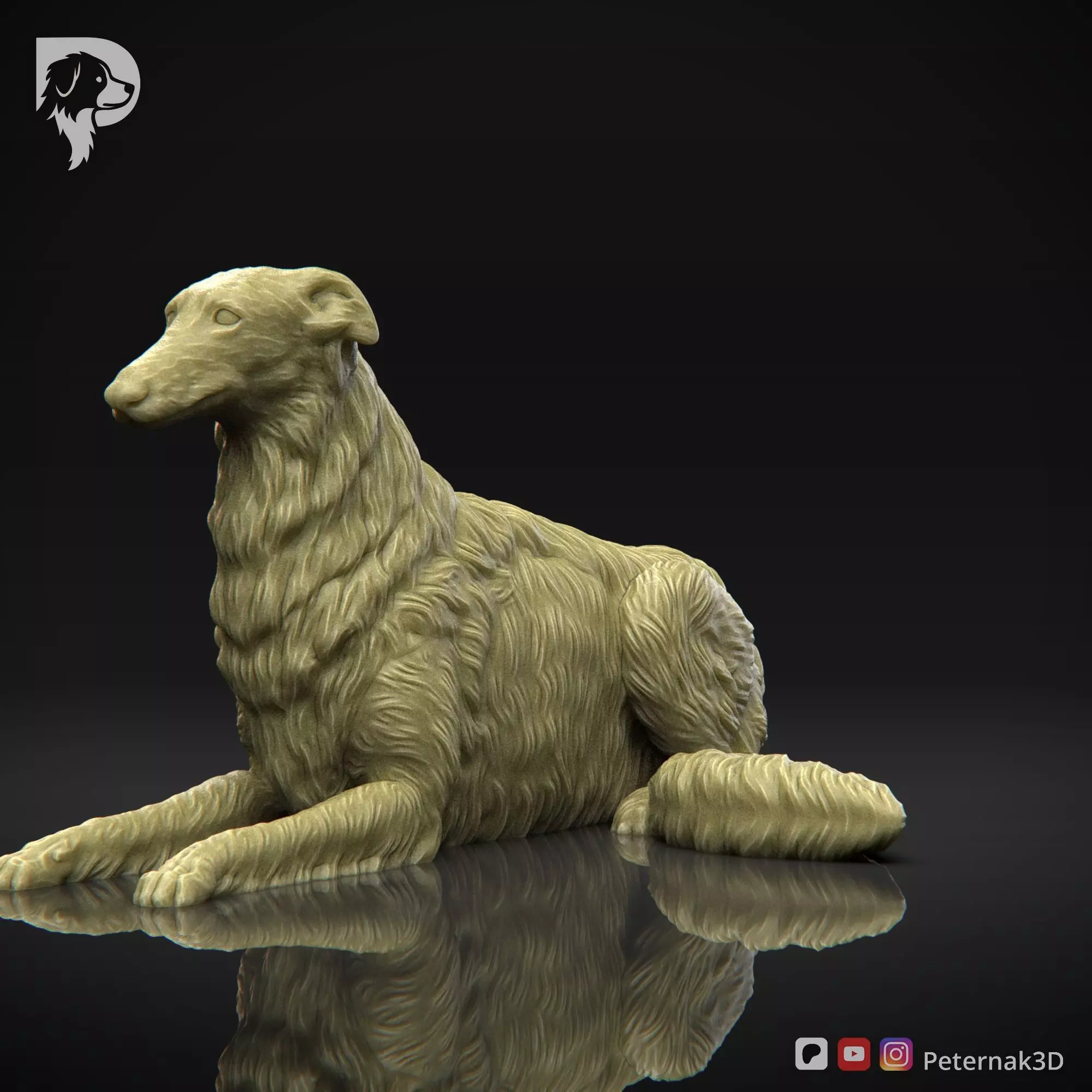 Dog 3D Print Model Borzoi Dog Pose 07 Ready STL 3D print model_11