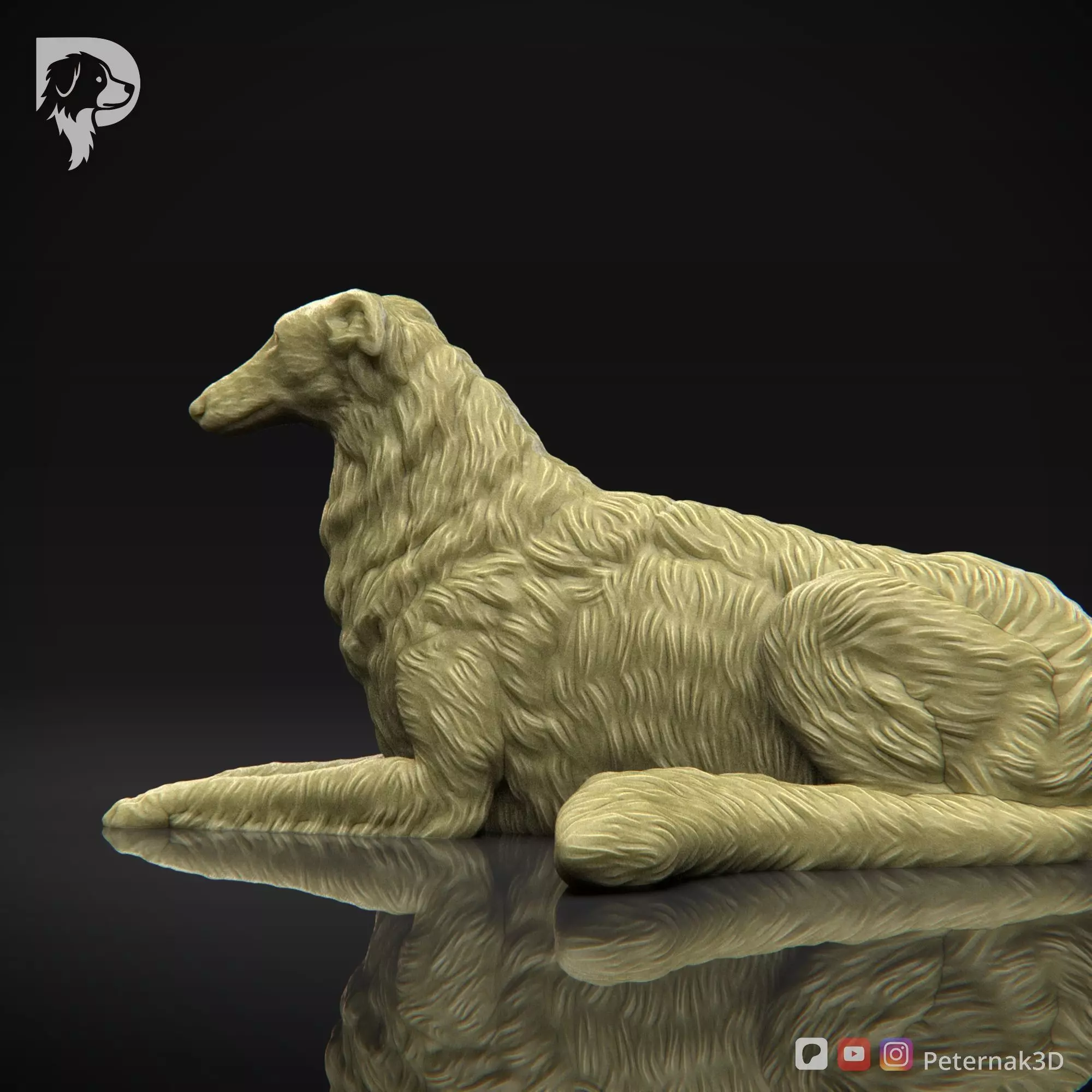 Dog 3D Print Model Borzoi Dog Pose 07 Ready STL 3D print model_9
